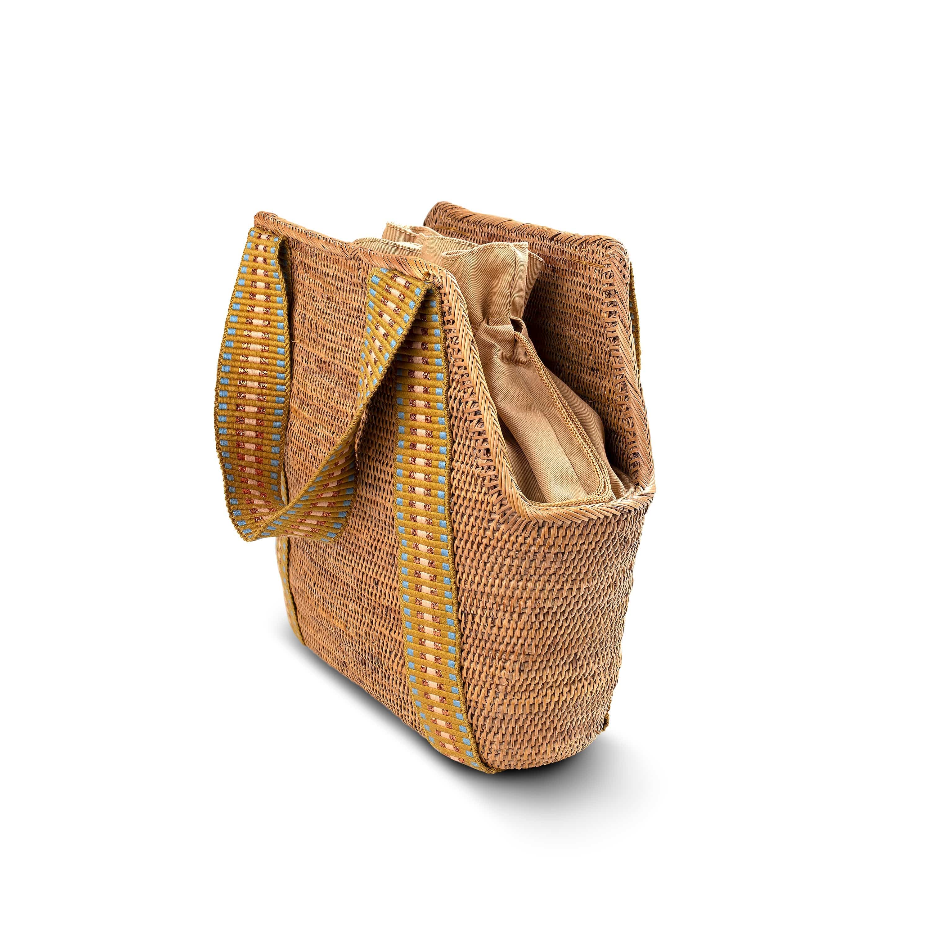 Poso Handwoven Vegan Small Shopper Bag - Eco-Friendly Cotton Tote with Copper Stripe | Perfect for Grocery Shopping, Beach Trips & Daily Use