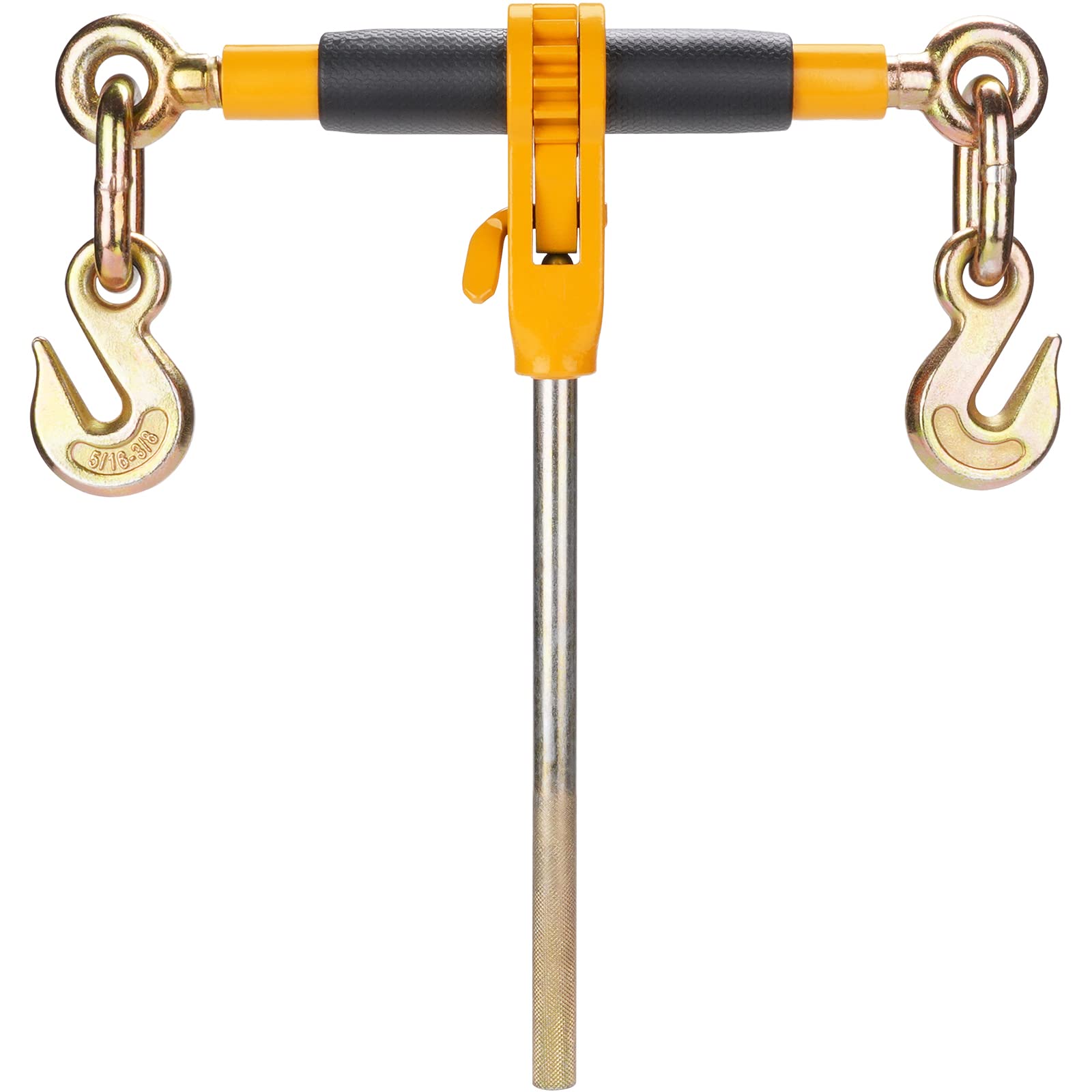 VEVOR Heavy Duty Ratchet Chain Binder 5/16-3/8 Inch with G80 Chain - 7100 lbs Load Capacity, Detachable Anti-Skid Handle - 2 Pack Black & Yellow - for Flatbed Trailers, Cargo Securing, Trucking & Transport - Great for Construction, Landscaping, Towing Equipment & DIY Projects