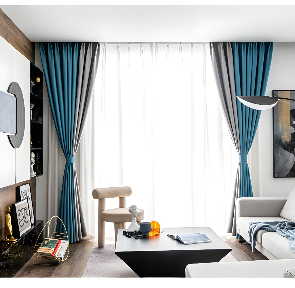 Naomi Color Blocking Blackout Curtains - Custom Room Darkening Window Drapes for Bedroom & Living Room | Noise Reducing & Light Blocking for Better Sleep