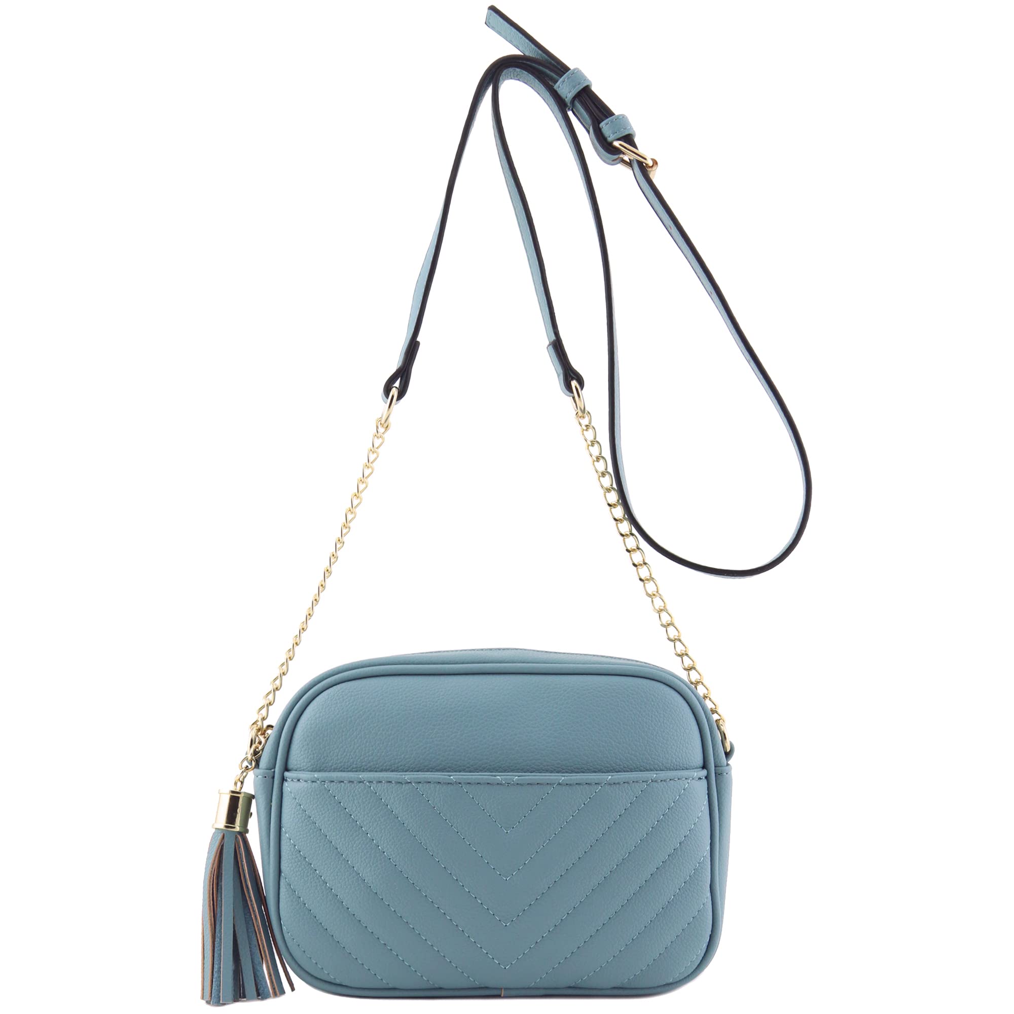 FashionPuzzle Chevron Quilted Crossbody Camera Bag with Adjustable Chain Strap & Tassel - Stylish Women's Shoulder Purse for Travel, Photography & Everyday Use
