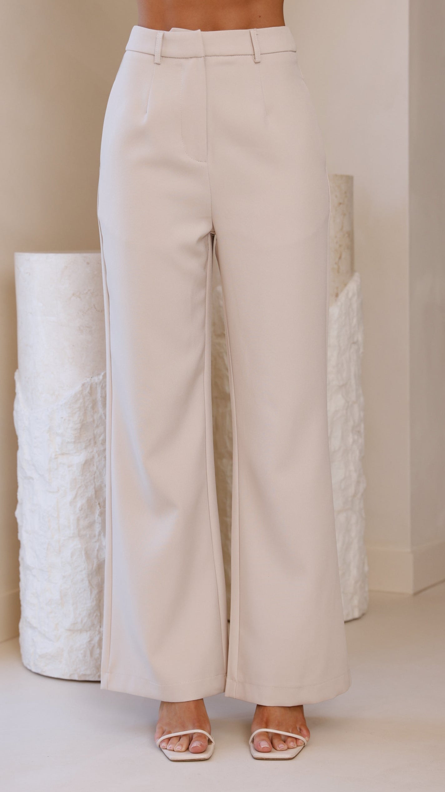 Hannah Pants Women's High Waisted Casual Trousers - Beige | Comfortable Stretch Fabric for Work, Travel & Everyday Wear