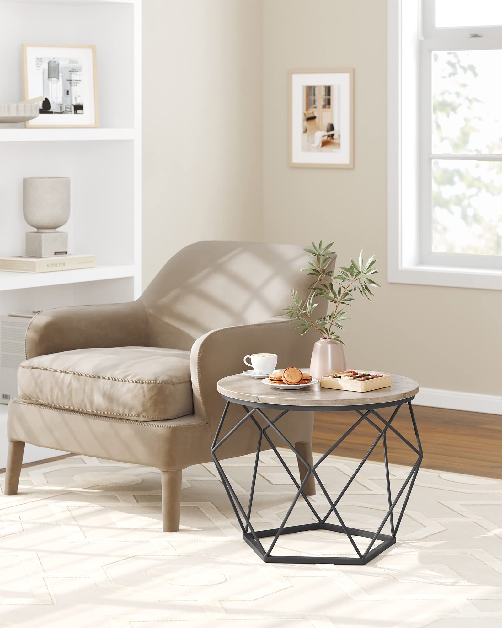 VASAGLE 2-Piece Round Coffee Table Set with Sturdy Steel Frame - Modern Side End Table for Living Room, Bedroom & Office - Greige & Ink Black - Perfect for Small Spaces, Home Decor & Coffee Time