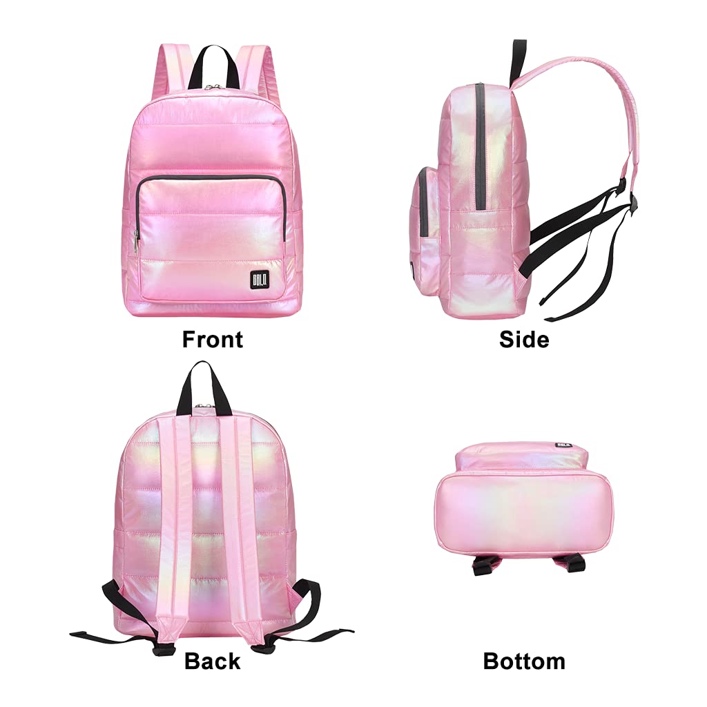 Stylish Women's Small Quilted Nylon Backpack Purse - Lightweight Water-Resistant Iridescent Puffy Daypack for Work, Travel & Casual Outings