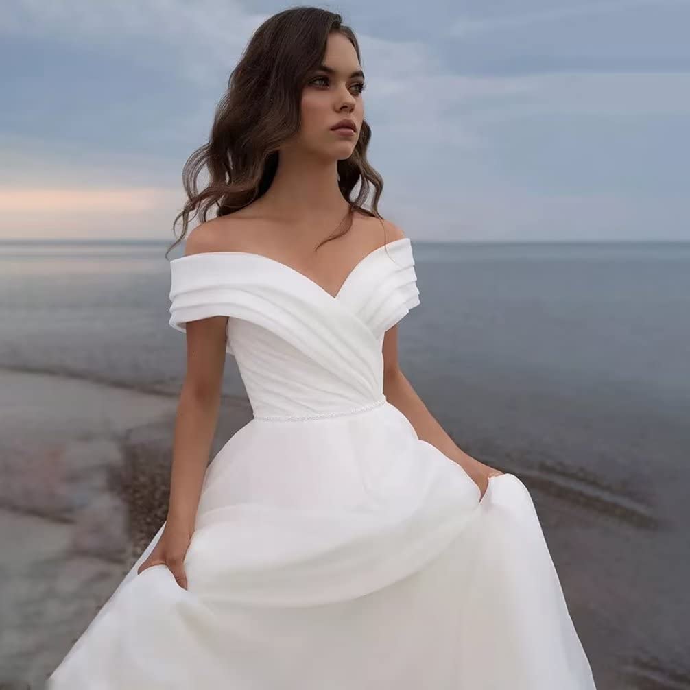 2023 Off Shoulder Tulle Prom Dresses with Slit & Ruched Detail - Elegant Long Wedding Ball Gowns for Women | Perfect for Formal Dances, Galas & Special Occasions