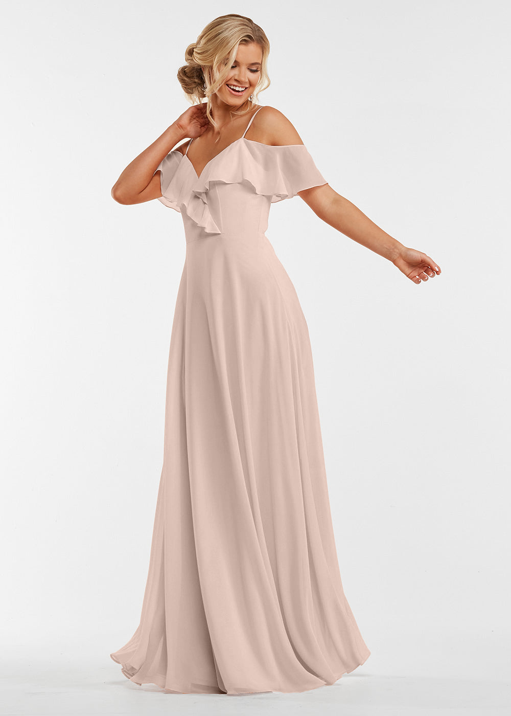 Elegant Off Shoulder Ruffled Chiffon Bridesmaid Dress - Perfect for Weddings, Prom, and Formal Events