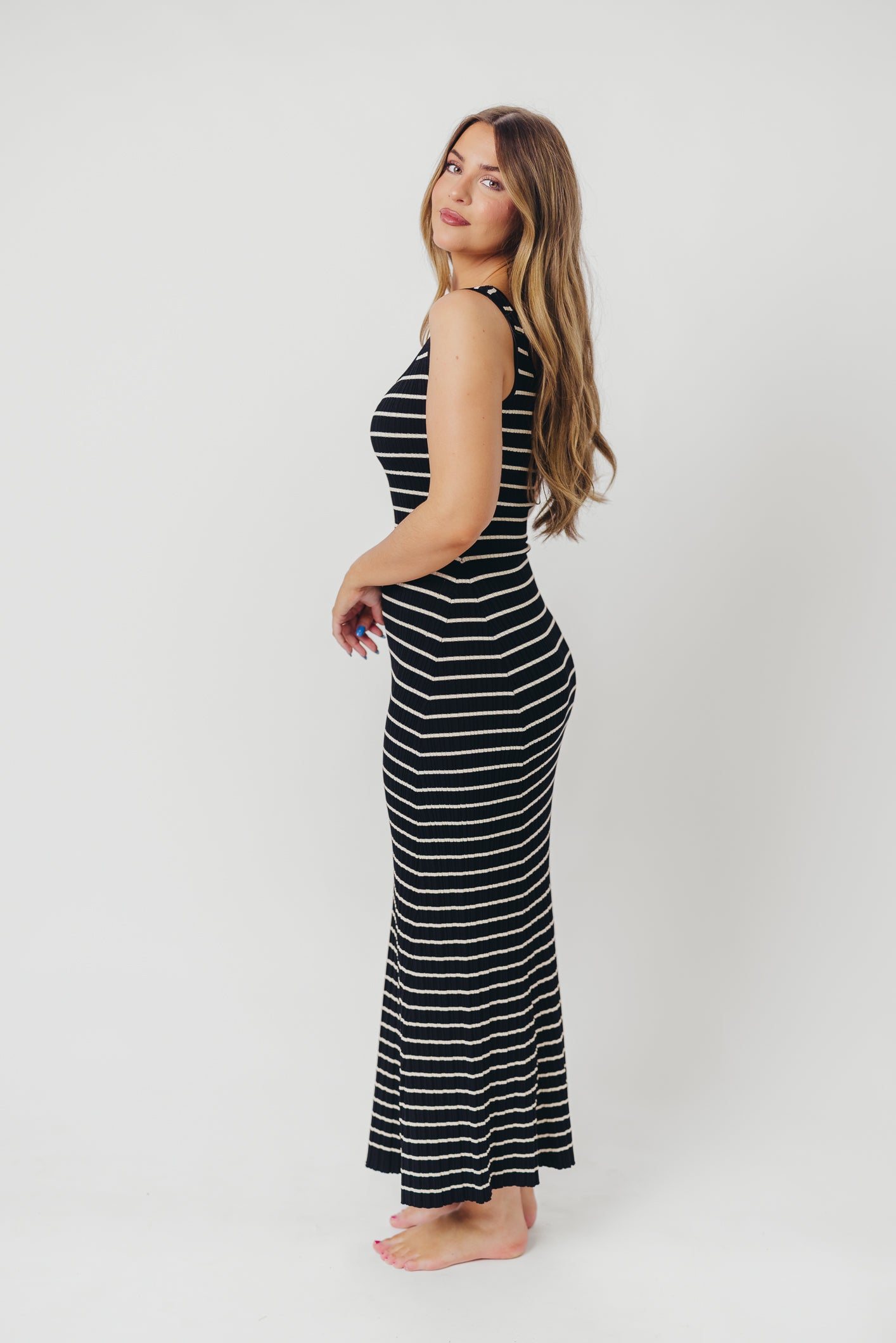 Scarlett Tank Maxi Dress in Black & Cream | Flowy Summer Dress for Women | Perfect for Beach, Vacation & Casual Wear