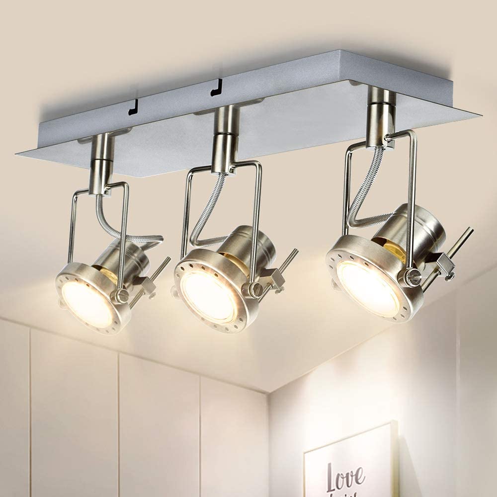 Depuley Modern 3-Way LED Ceiling Light Fixture - Square Panel Design, 3000K Warm White, Adjustable Swivel Spotlights, Brushed Nickel Finish - Perfect for Kitchen, Living Room, Bedroom Lighting | Energy Efficient Home & Office Decoration