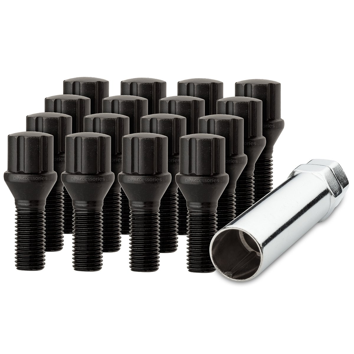 16 Black Spline Tuner Lug Bolts 12x1.25B for Aftermarket Wheels - Car Accessories