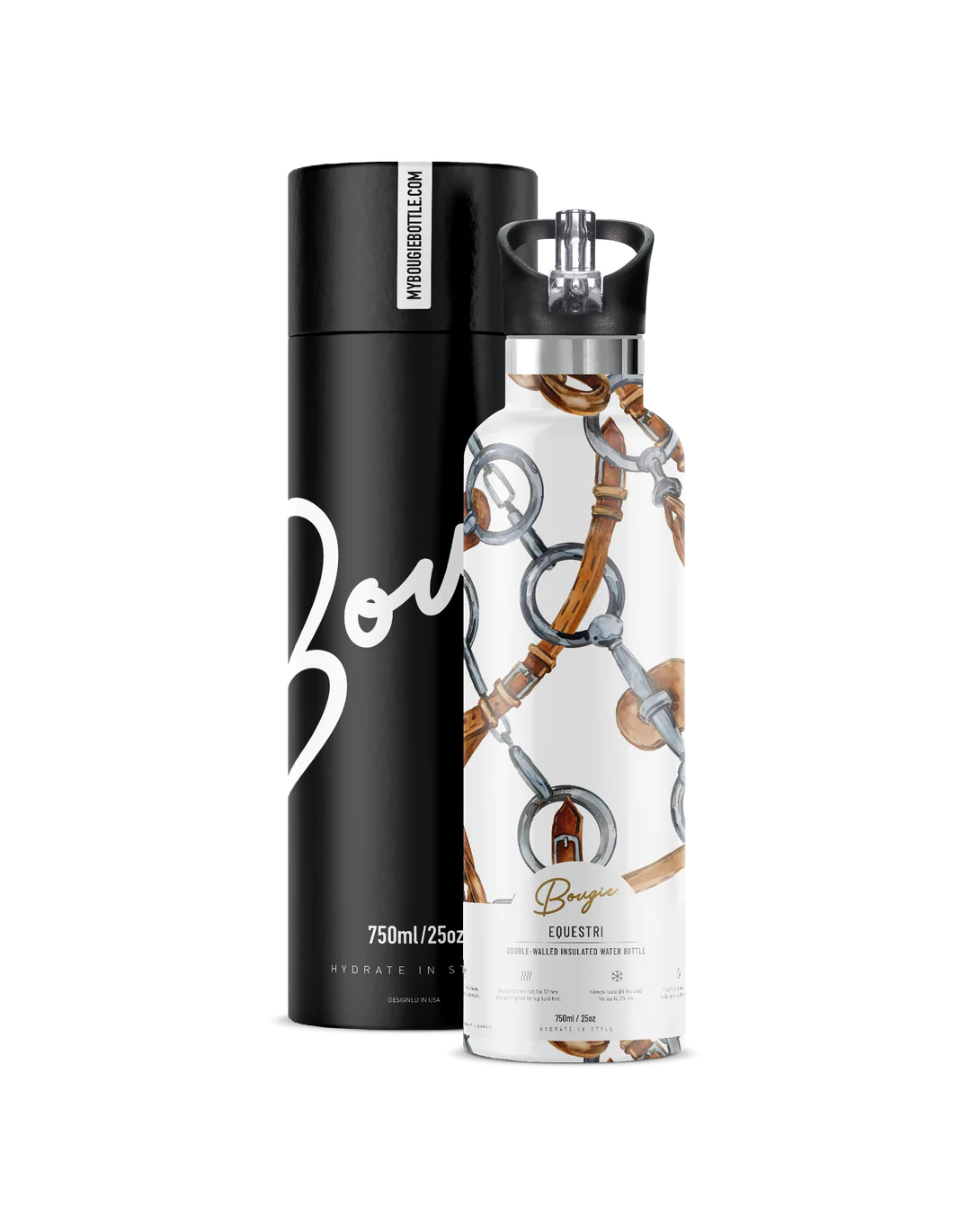 My Bougie Bottle Equestrian 25oz Insulated Stainless Steel Water Bottle - Leakproof & Sweatproof for Horse Riding, Gym, Hiking & Outdoor Activities
