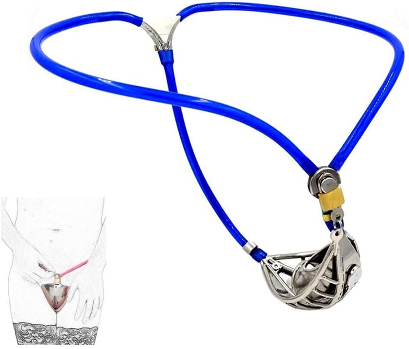 Premium Stainless Steel Male Chastity Belt with Cage - Adjustable Invisible Underwear for Bondage & Fetish Play - Includes Anal Plug - Waist Size 100cm~110cm - Blue - Perfect for BDSM, Roleplay & Adult Fantasy Exploration