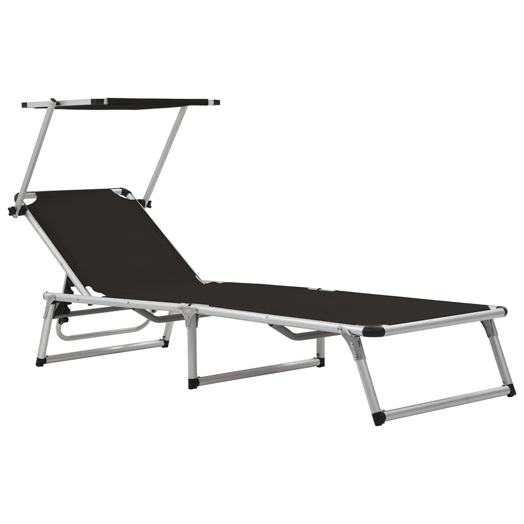 Premium Outdoor Tanning Chair with Adjustable Roof - Aluminum & Textilene Sun Lounger for Poolside, Beach, Garden - Waterproof & UV-Resistant for Ultimate Relaxation