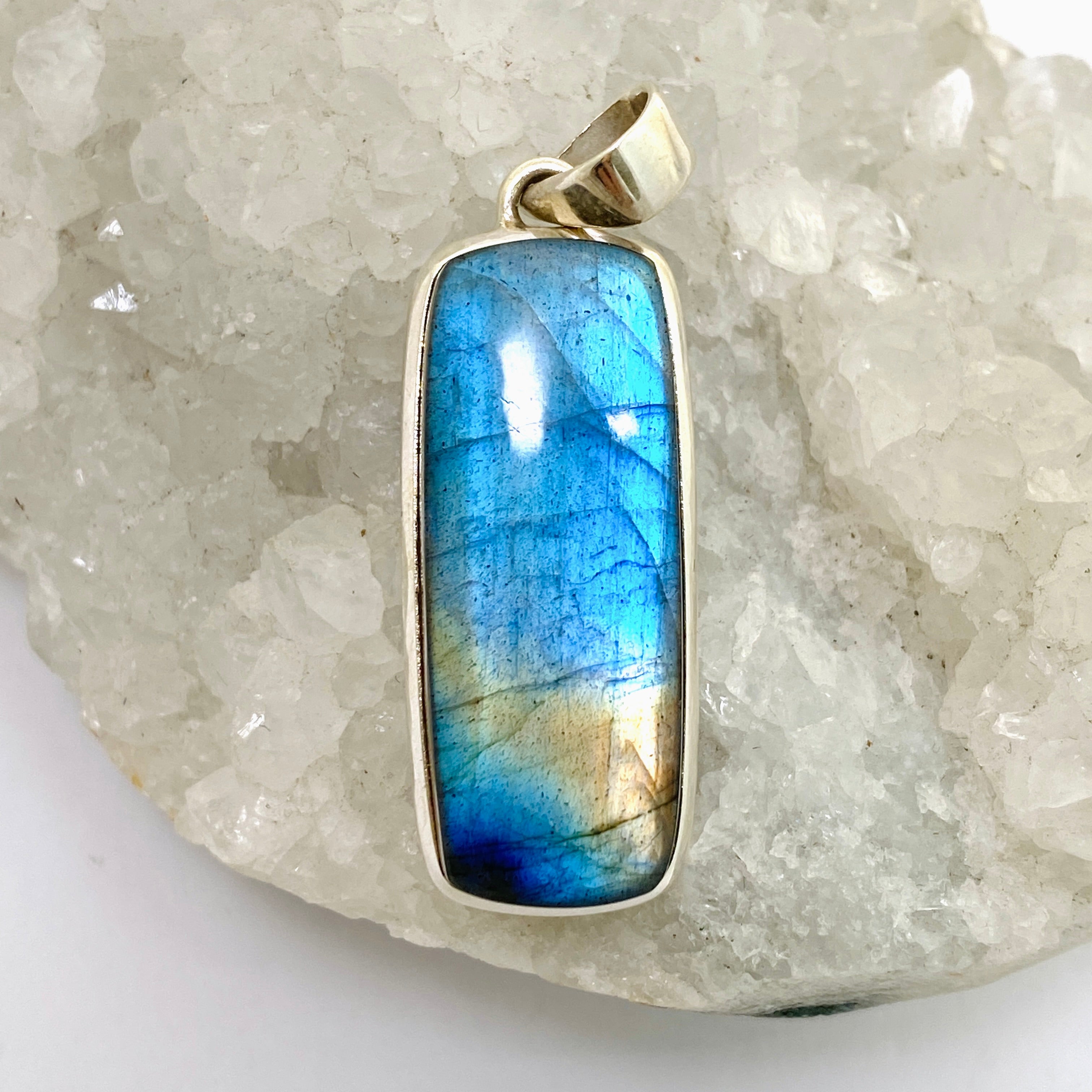 Natural Labradorite Rectangular Cabochon Pendant - Premium Gemstone Jewelry for Women (PPGJ1056) | Healing Crystal Necklace for Meditation, Energy Work & Spiritual Protection