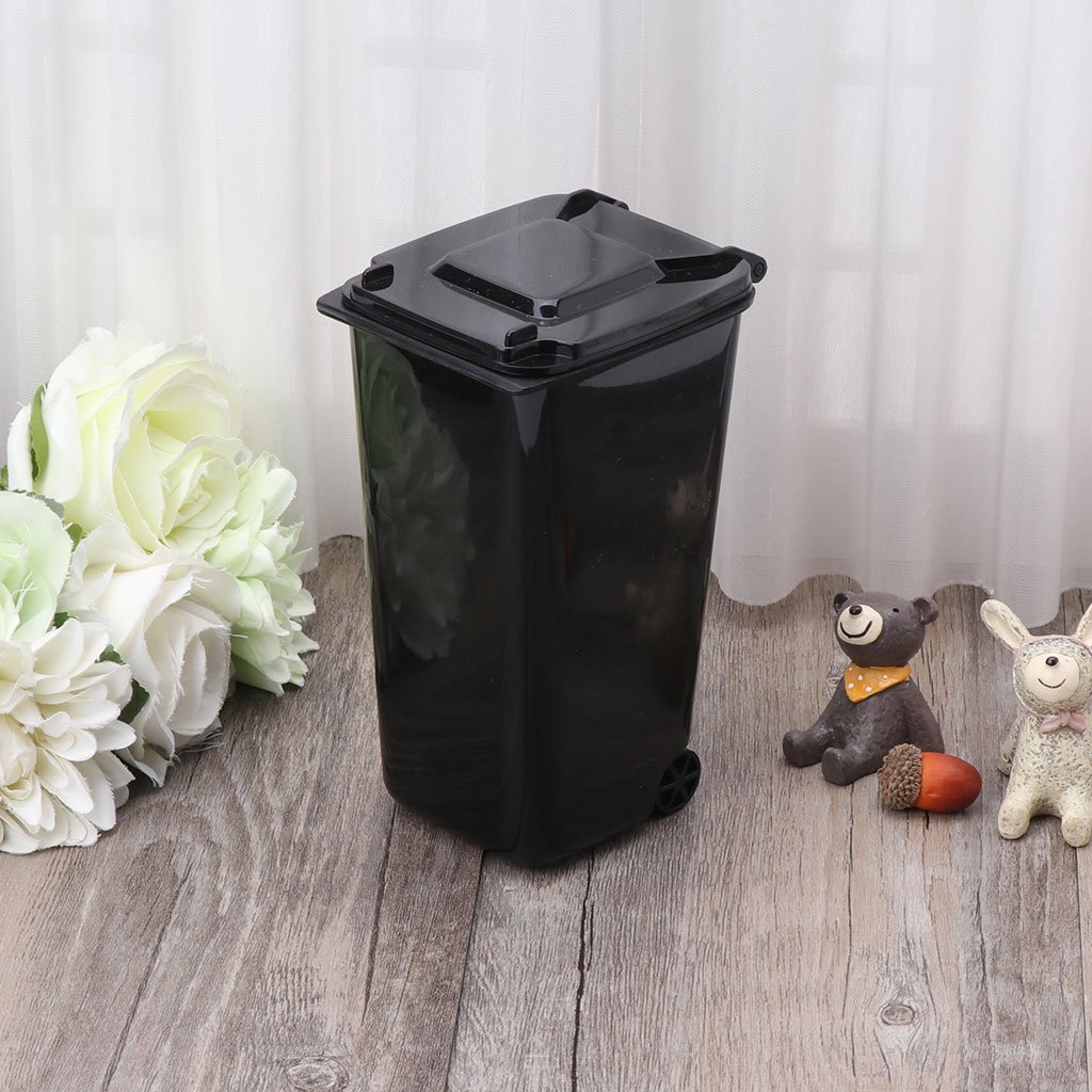 Sturdy Wheelie Trash Can with Pen Holder - Desktop Storage Bin & Mini Garbage Bucket for Office, Home, or Dorm Organization