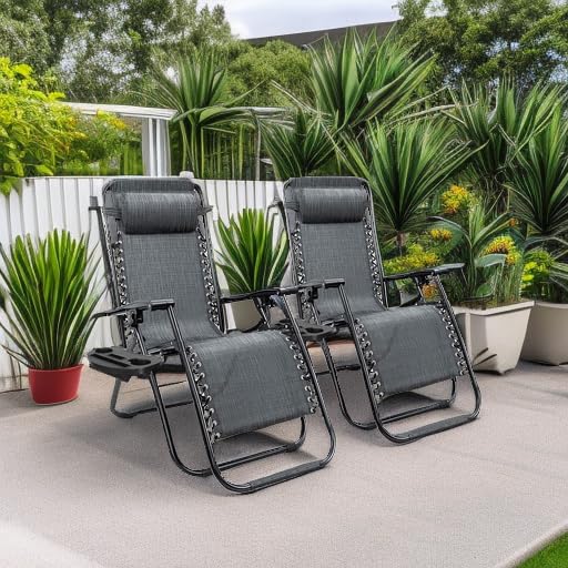Homall Zero Gravity Reclining Chair - Adjustable Folding Outdoor Lounge Chair with Pillows for Backyard, Poolside & Beach - Patio, Camping & Relaxation - Set of 2 (Double-Gray)