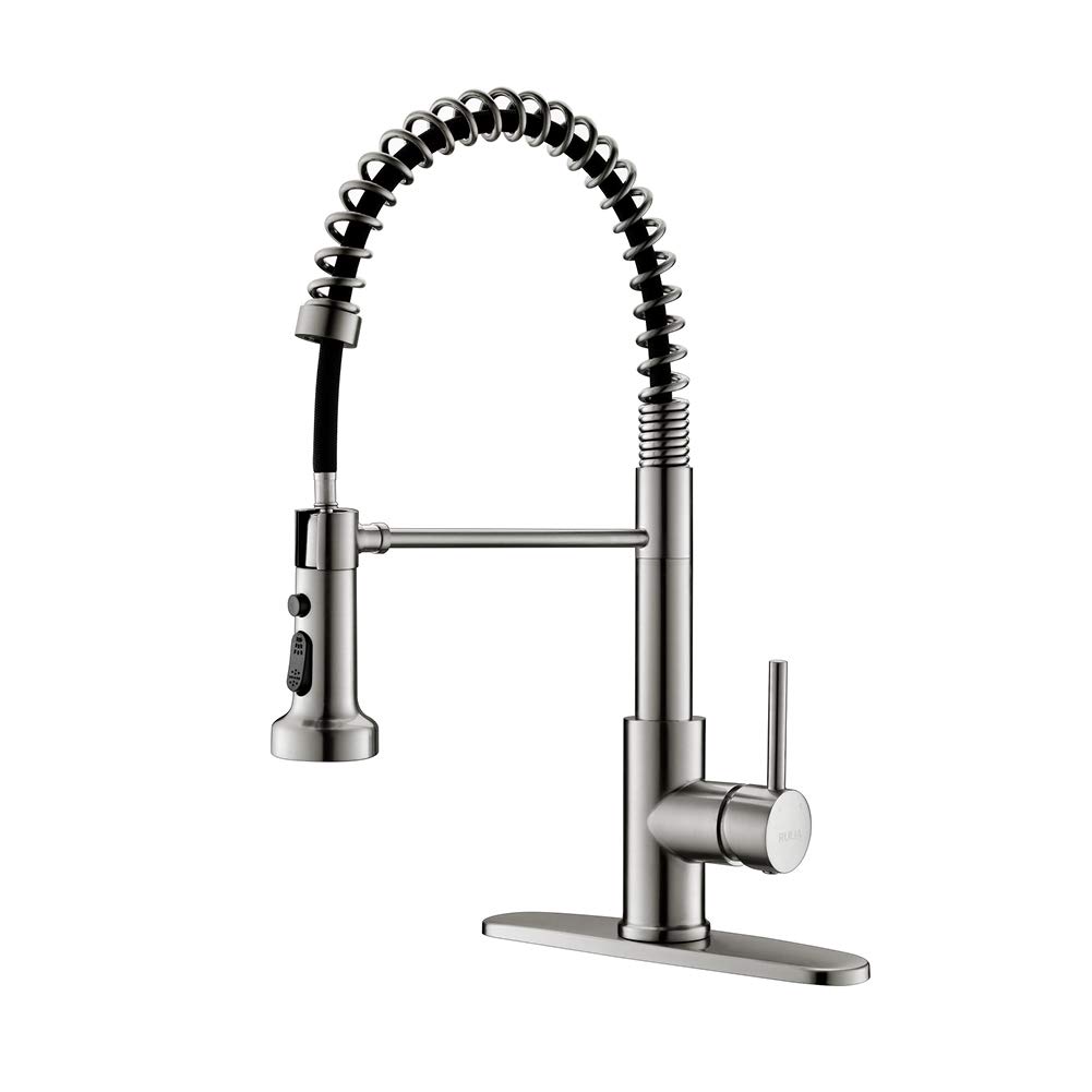 RULIA Brushed Nickel Pull-Down Kitchen Faucet with Spring - Stainless Steel Sink Faucet for Bar & Home Kitchen (Model RB1027) | Perfect for Modern Cooking & Dishwashing