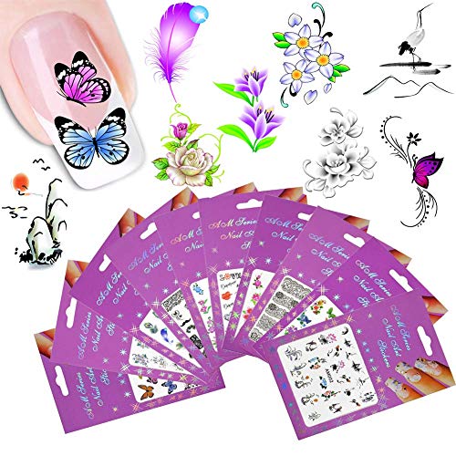 10 Sheets Self-Adhesive Nail Art Stickers - Floral & Animal Designs for Gel Polish, French Manicure & Nail Tattoos | DIY Nail Decoration Kit by Trendy Club | Perfect for Home Manicures, Parties & Special Occasions