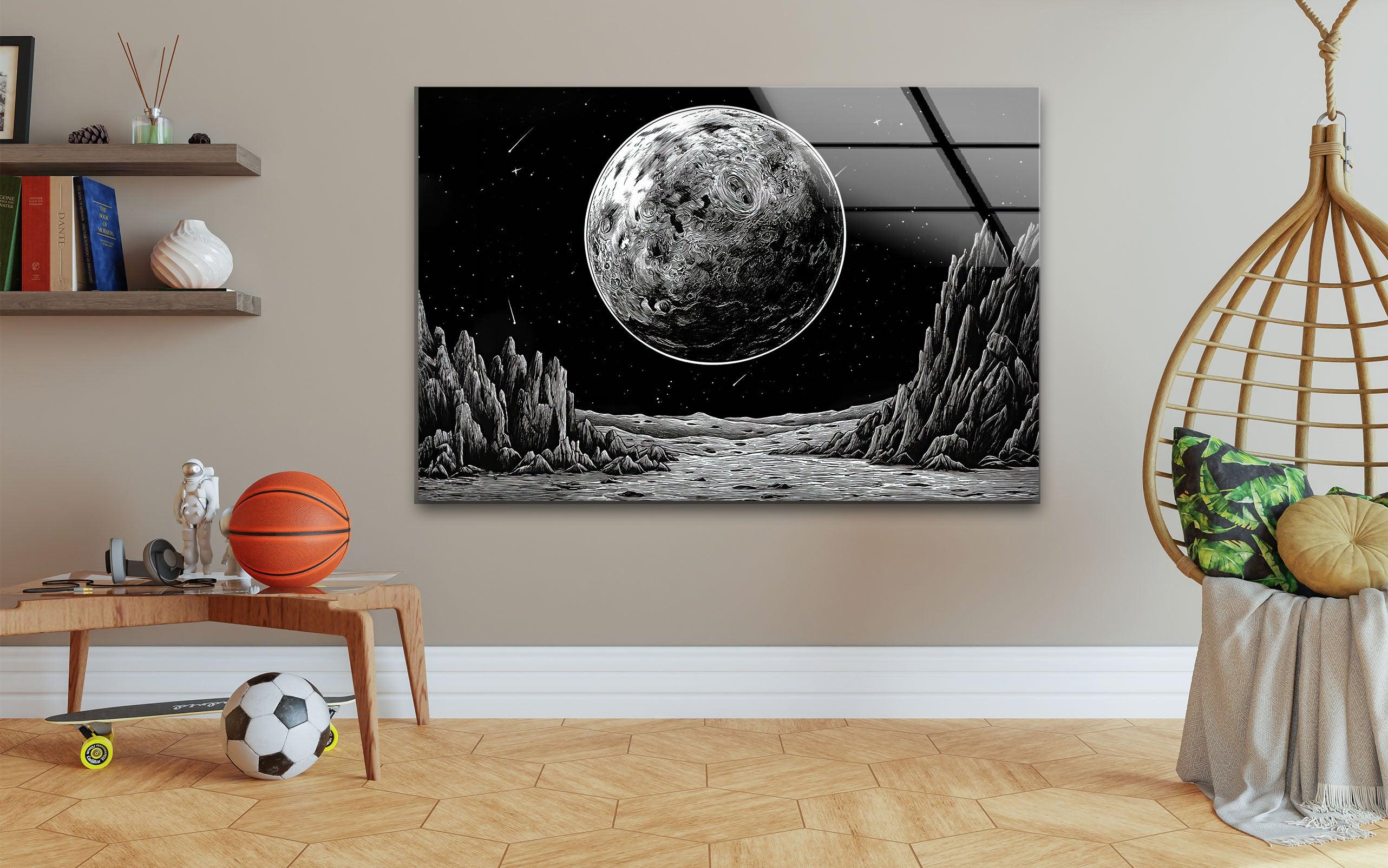Black Moon Glass Wall Art - Handmade Modern Home Decor for Living Room, Bedroom & Office - Unique Glass Artwork for Stylish Interior Design