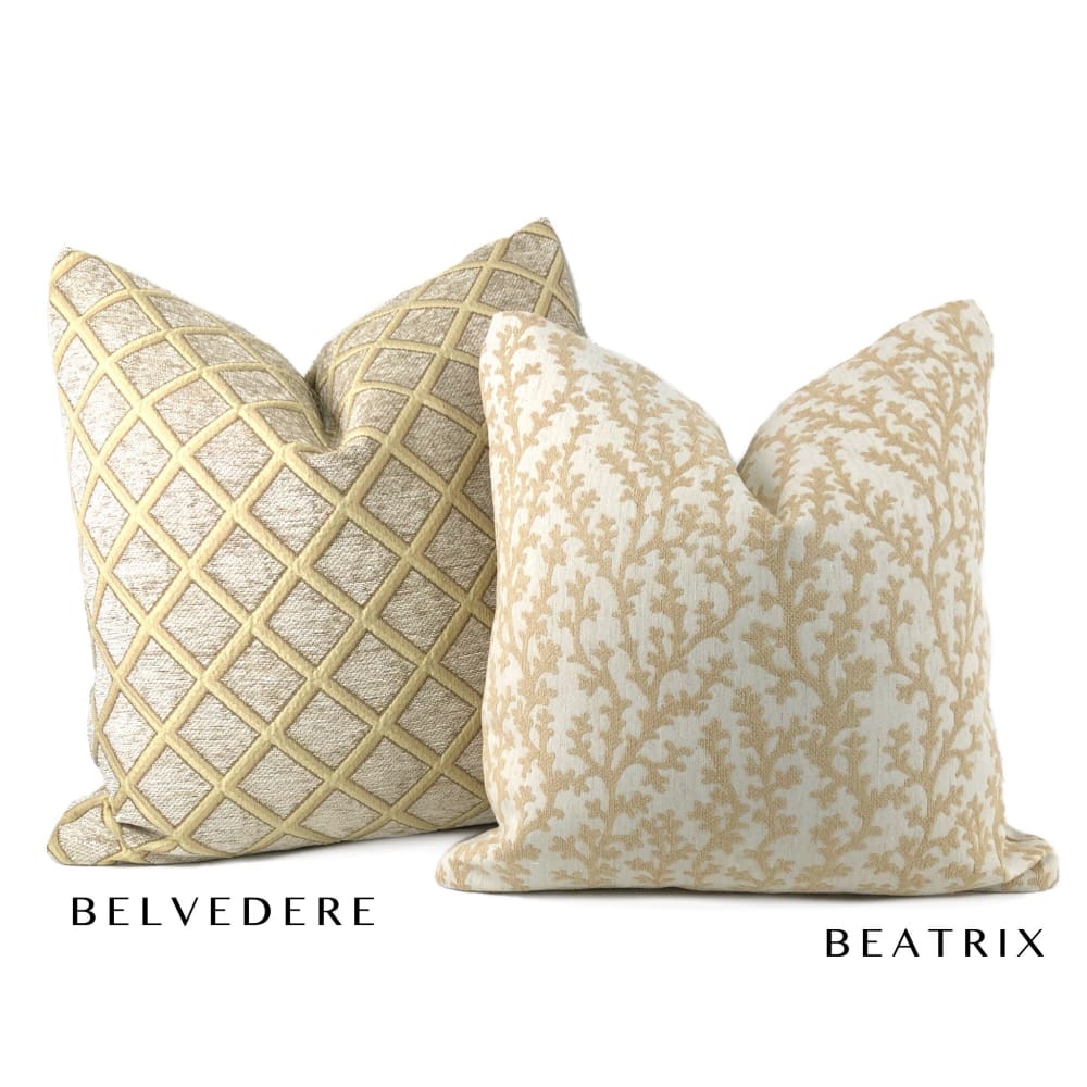 Beatrix Fawn Beige Floral Vine Pillow Cover - Decorative Throw Pillow Case - 18x18 Inch - Fabric by The Yard Available - Perfect for Living Room, Bedroom, Nursery Decor