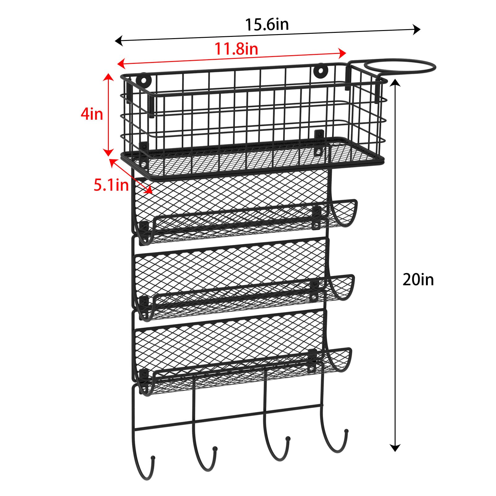 Wall-Mounted Hair Dryer Holder & Styling Tool Organizer - 4-Tier Heat Resistant Storage Rack with Hooks for Hair Straighteners, Curling Wands, Flat Irons & Beauty Products - Perfect for Bathroom, Kitchen & Cabinet Door Organization (Space Saving Solution)