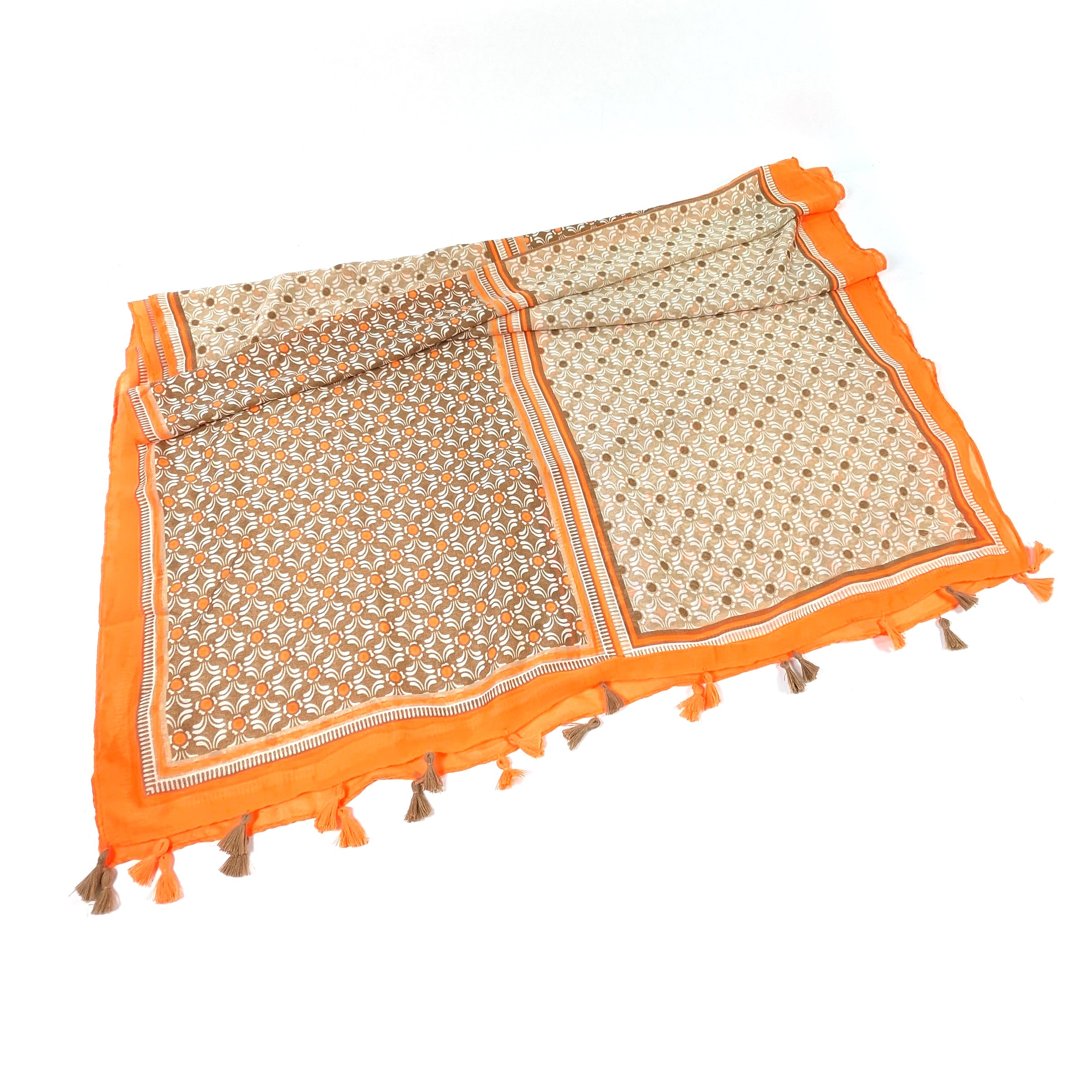 Vesta Bright Patterned Scarf - Chocolate Orange (90x180cm) - Stylish Fashion Accessory for Women, Perfect for Autumn Winter Outfits, Office Wear and Holiday Gifts