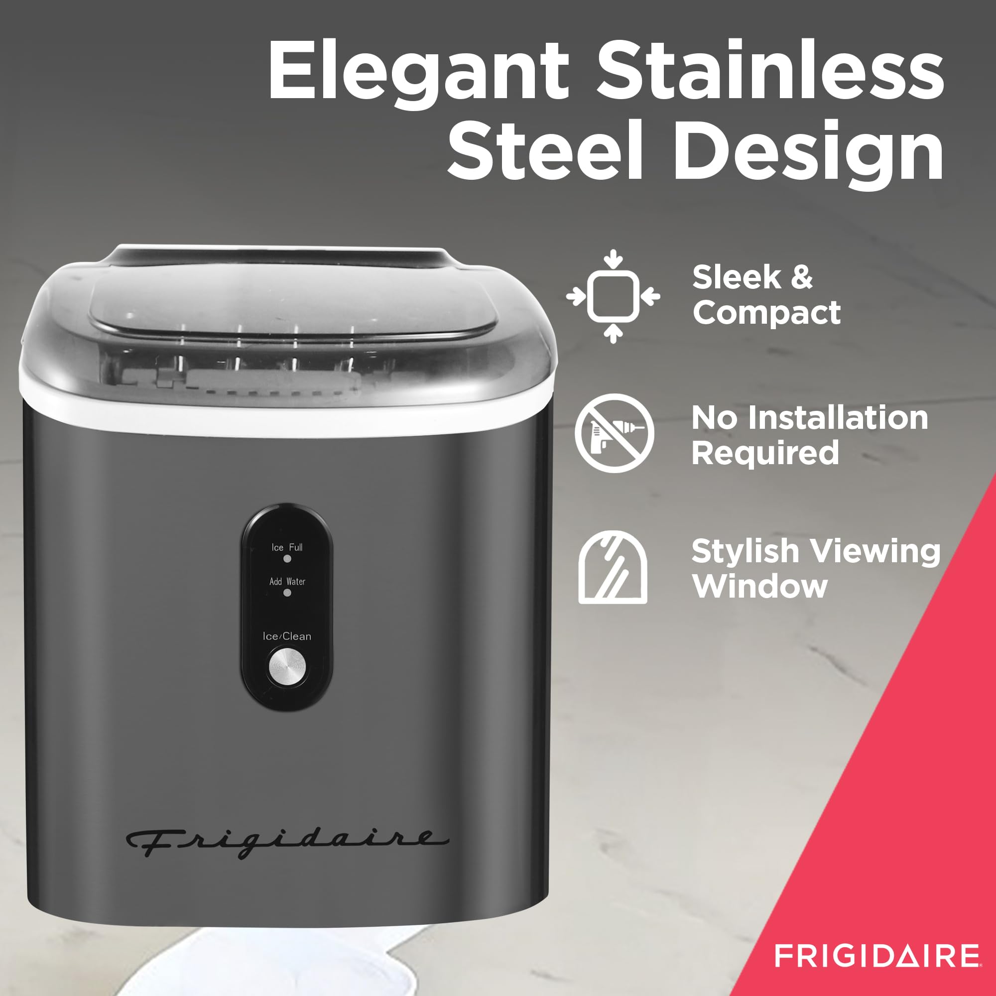 Frigidaire EFIC103 Heavy Duty Countertop Ice Maker Machine - 26 lbs Daily Output, Black Stainless Steel - Perfect for Home, Office, Parties & Outdoor Events