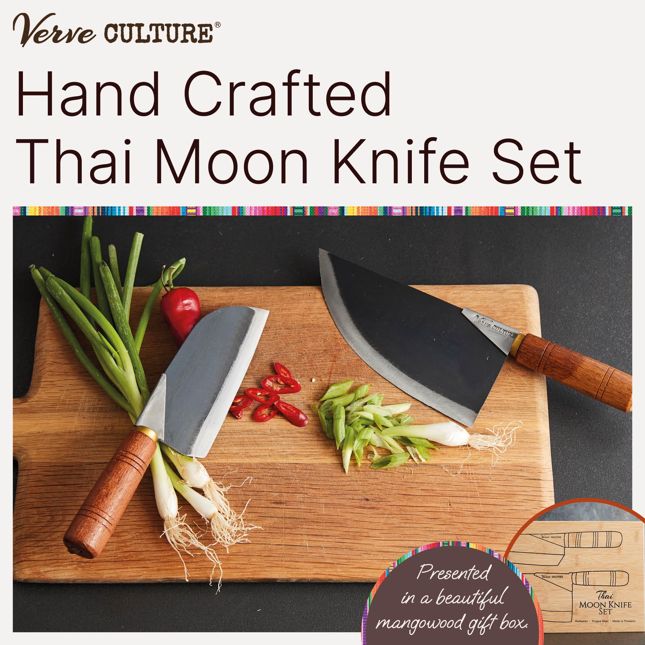 Premium Thai Chef's Moon Knife Set - 2 Hand-Forged Carbon Steel Knives for Professional Cooking & Asian Cuisine | Perfect for Slicing, Dicing & Food Preparation