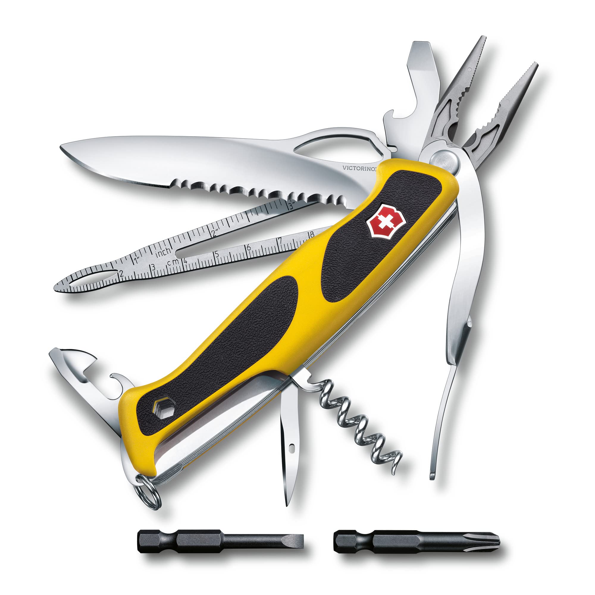 Victorinox Ranger Grip Swiss Army Knife - 22 Function Multitool with Fixed Blade, Corkscrew & Sheath (Yellow/Black) - Perfect for Camping, Hiking, Outdoor Adventures & Everyday Carry