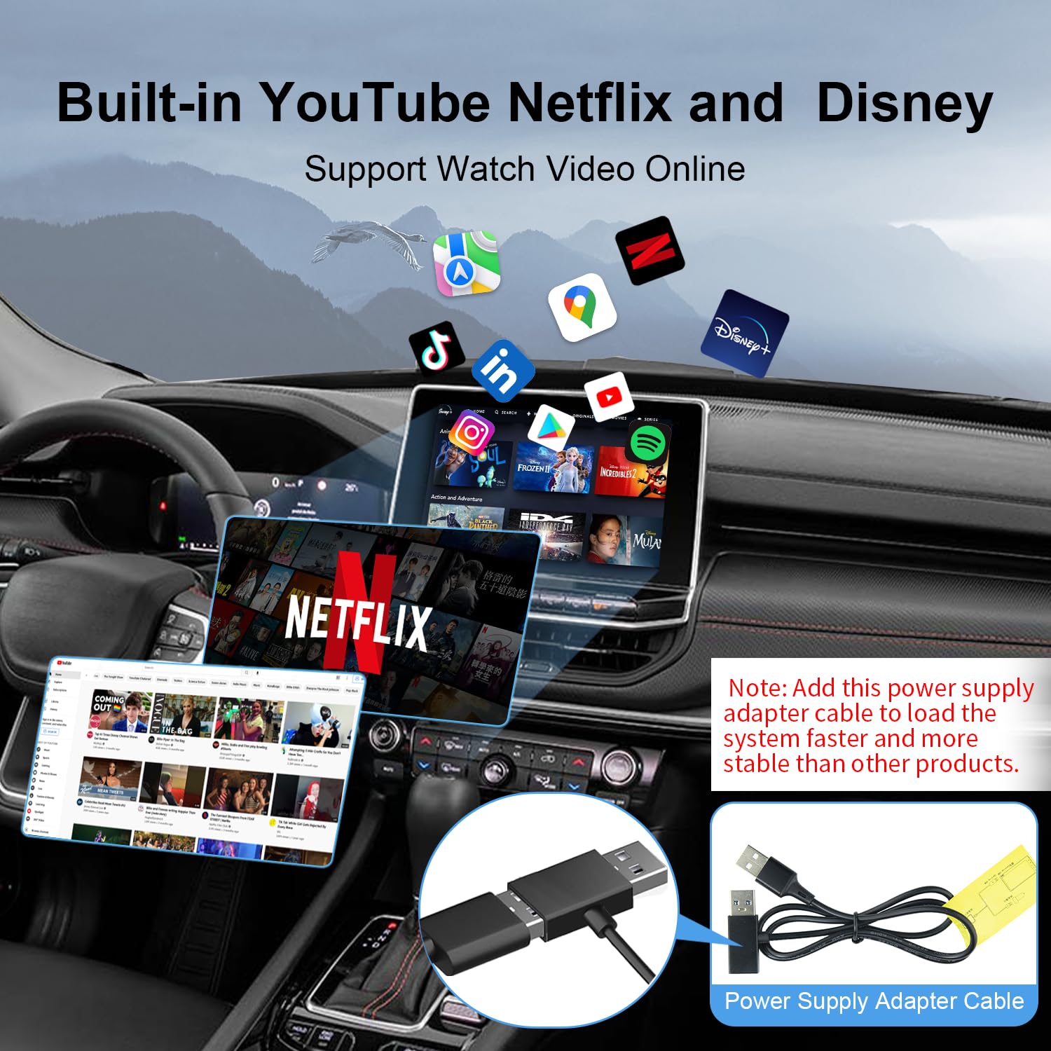 Wireless CarPlay Adapter for iPhone - 4-in-1 CarPlay & Android Auto Wireless Dongle with YouTube/Netflix/TikTok/Play Store Support, Screen Mirroring & TF Card Slot | Convert Wired to Wireless for Seamless Streaming in Your Car | Perfect for Road Trips & Daily Commutes