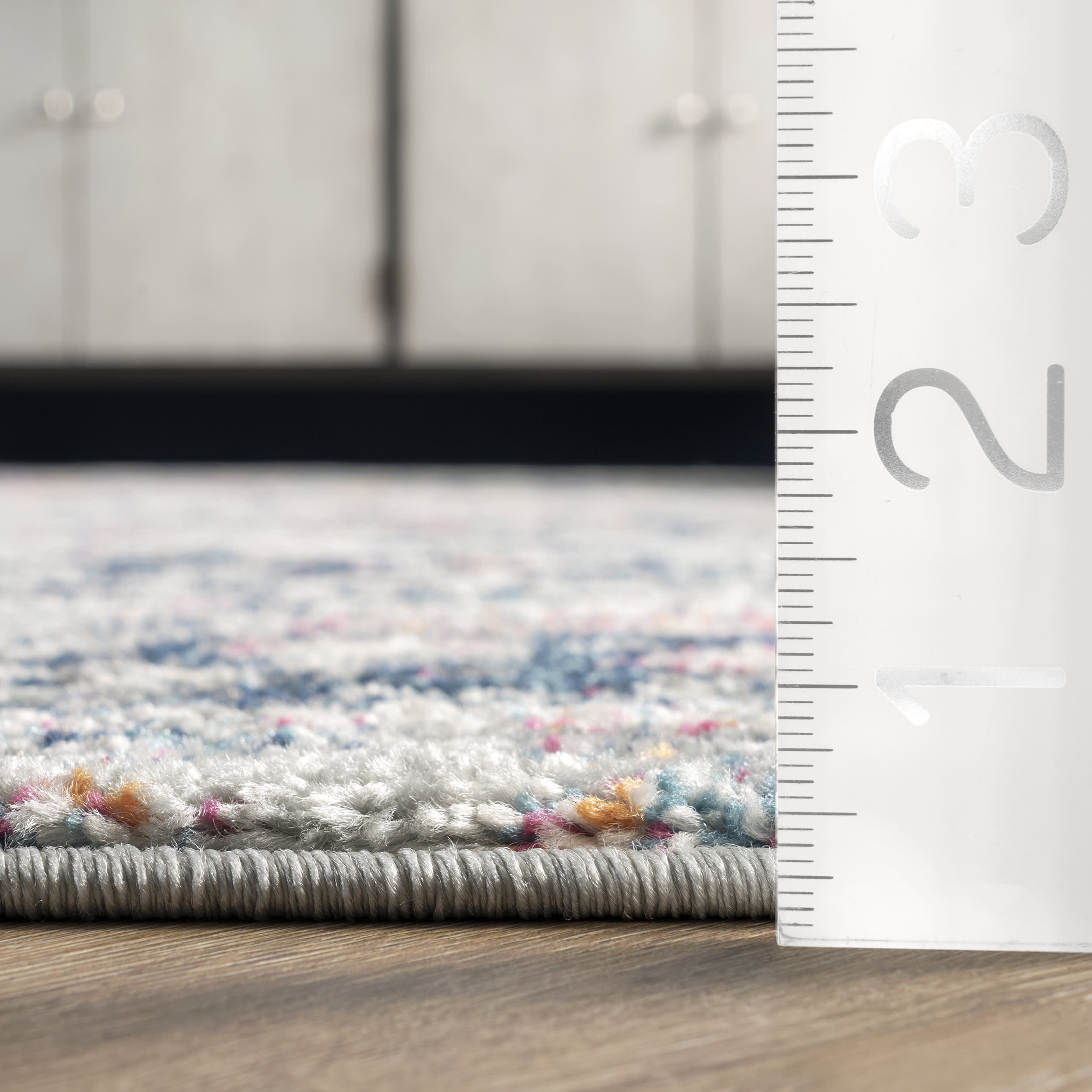 Faded Star Petal Emblem Rug - Soft Bohemian Area Rug in Blue for Living Room, Bedroom & Nursery Decor
