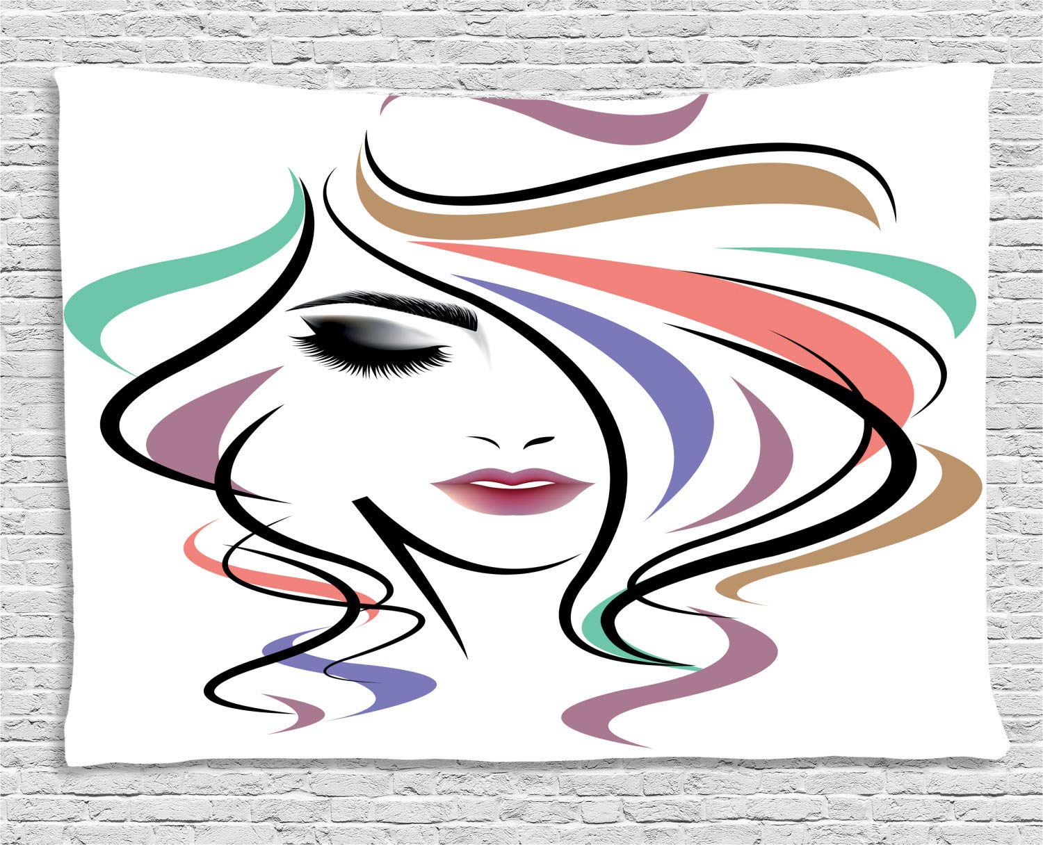 Ambesonne Hair Salon Tapestry - Smokey Eye Makeup Lady with Colorful Wavy Hair Design, Bohemian Wall Decor for Bedroom, Living Room, Dorm (60x40 Inches, Multicolor) | Perfect for Salon Decor, Home Aesthetics & Boho Chic Spaces