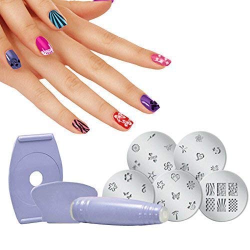 Kavach Enterprise Professional Nail Stamping Kit - 5 Rectangular Steel Image Plates, Silicone Stamper & Scraper, Stamping Nail Polish Set for Salon-Quality Nail Art Designs (Multicolor) | Perfect for DIY Manicures, Home Nail Art, and Professional Salon Use
