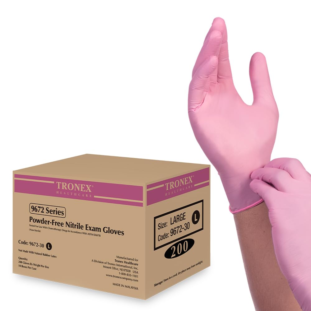 TRONEX 9672 Nitrile Disposable Gloves - Medical Grade Exam Gloves, Chemo Rated, Powder Free, Latex Free, Fingertip Textured (Pink, Medium, 2000 Count) - Ideal for Medical Exams, Laboratory Work, Food Handling & Cleaning Protection