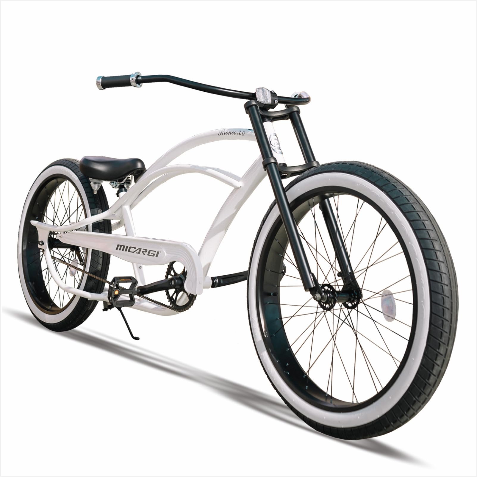 **MICARGI Bronco 3.0 26/29 Inch Men's Beach Cruiser Bike - Steel Frame, 1/7 Speed, Hi-Rise Handlebar, Fat Tires - Perfect for Coastal Rides, Commuting & Leisure Cycling**