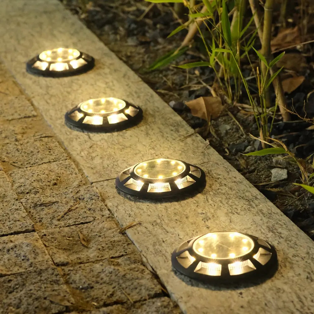 4 Pack Solar Powered LED Ground Lights - Waterproof Outdoor Garden Path Lighting for Walkway, Yard, Patio, and Driveway Decoration