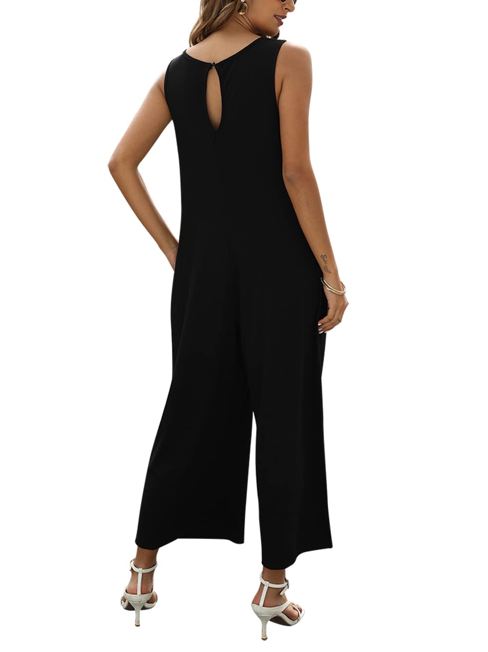 Women's Sleeveless Crewneck Loose Tank Jumpsuit Romper - Summer Casual Outfit with Pockets | Perfect for Beach, Vacation & Everyday Wear