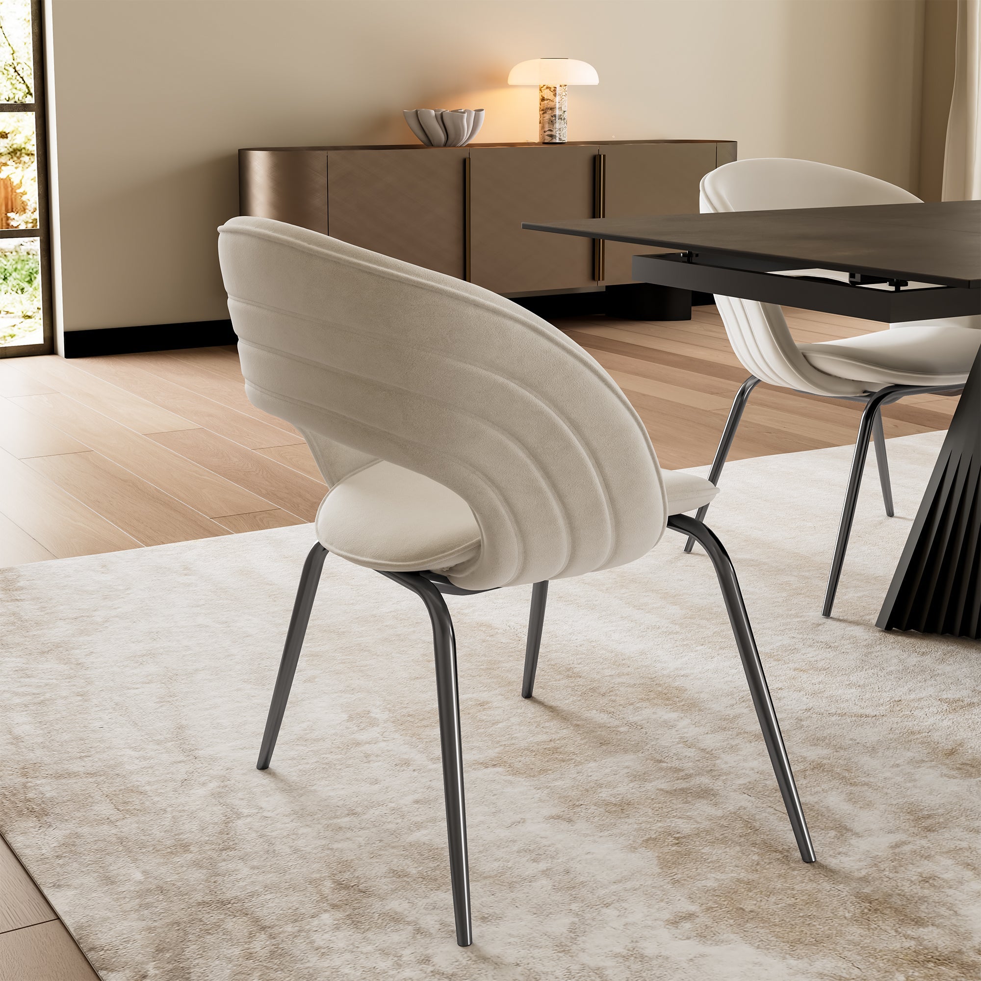 Shanean Velvet Dining Chair - 1 Piece, Off White - Elegant Upholstered Seat for Dining Room, Kitchen, or Home Office