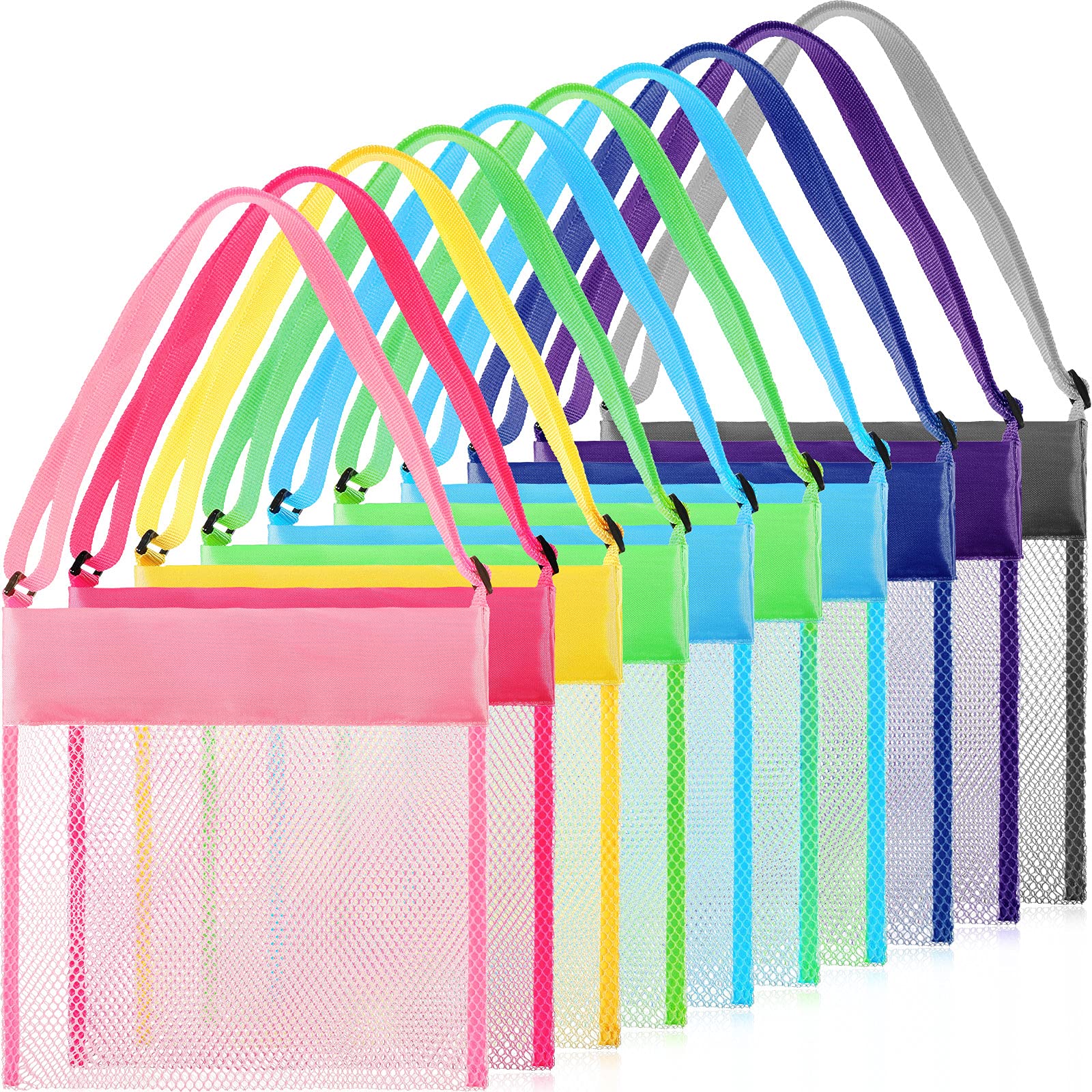Frienda 15 Pack Mesh Beach Tote Bags with Seashell Design - Large Toy Organizer for Kids, Perfect for Beach Trips, Picnics & Pool Parties - Durable & Lightweight (Classic Style)