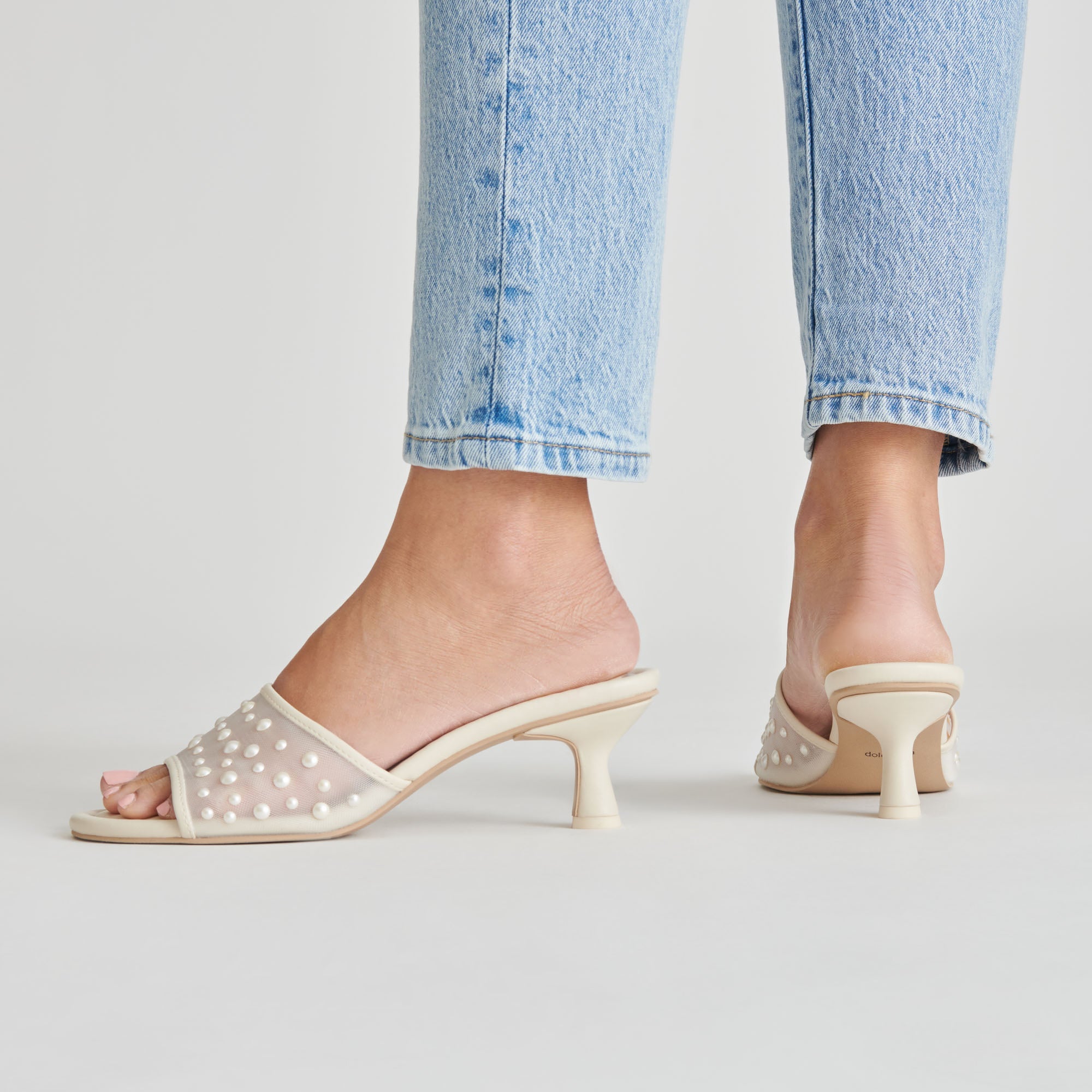 MEEZA PEARL HEELS IVORY MESH - Elegant Women's High Heels for Weddings, Parties & Special Occasions | Comfortable & Stylish Dress Shoes for Evening Events