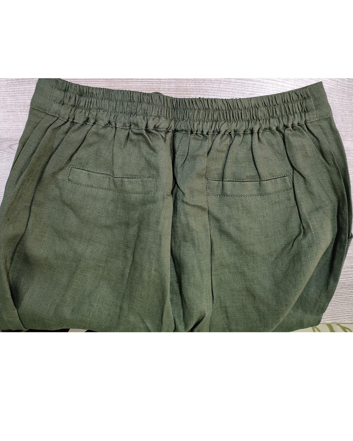 IXIMO Women's Tapered Linen Pants - 100% Breathable Drawstring Elastic Waist Ankle Pants for Work, Travel & Casual Wear
