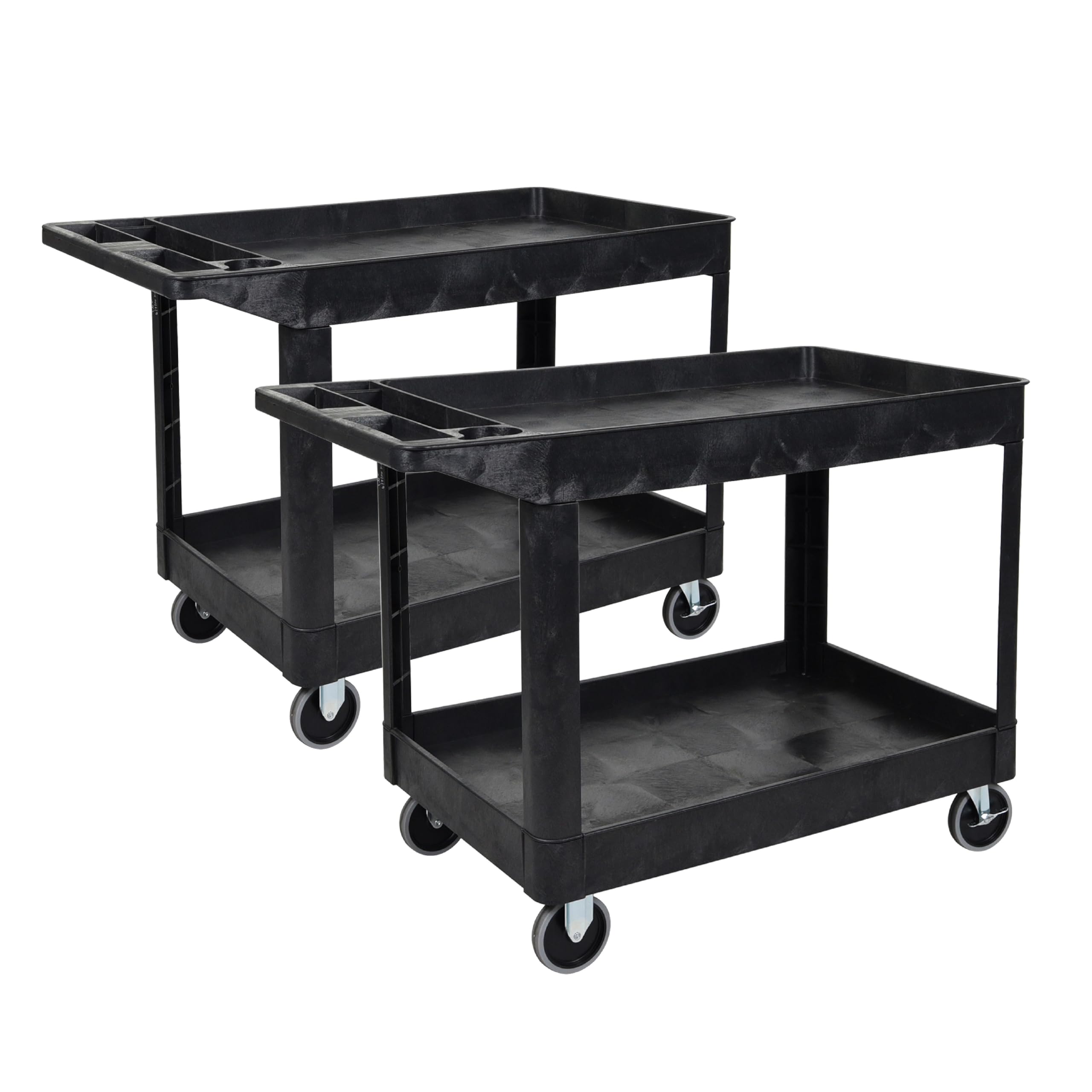 Extra Large 2-Tier Rolling Utility Cart with Wheels (2-Pack) - 500 lb Capacity Heavy Duty Metal Storage Cart for Warehouse, Garage, Workshop, Home & Office Organization - Black Industrial Shelving Unit 45.5