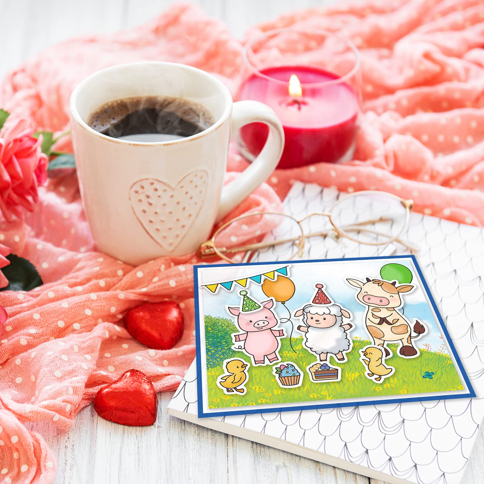 INFUNLY Farm Animal Clear Stamps and Dies Set - Cattle, Rabbit, Transparent Silicone Stamps for Card Making, DIY Crafts, Scrapbooking, Greeting Cards - Perfect for Birthday Cards, Home Decor, and Gift Wrapping
