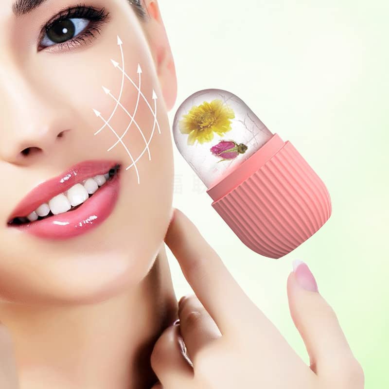 Ice Face Roller Massager - Cooling Ice Cube Roller for Face, Eyes & Neck, Natural Skin Care Tool to Reduce Puffiness, Eye Bags & Migraine Pain - Reusable Silicone Ice Mold (Pink) - Perfect for Morning Skincare Routine & Post-Workout Recovery