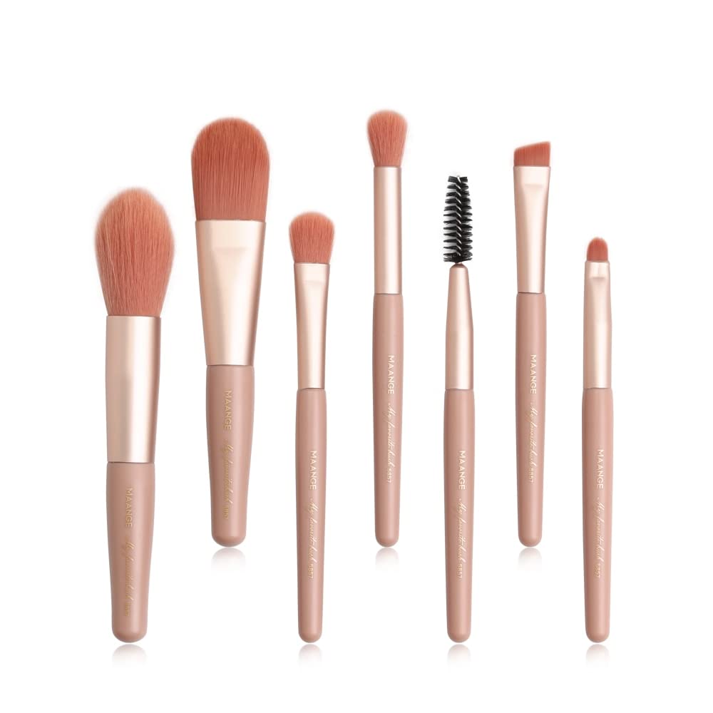 Professional 7-Piece Makeup Brush Set - Eyeshadow, Eyeliner, Eyelash, Eyebrow & Lip Brushes with Pink Handle | Portable Cosmetic Tools for Daily Makeup, Travel & Professional Use