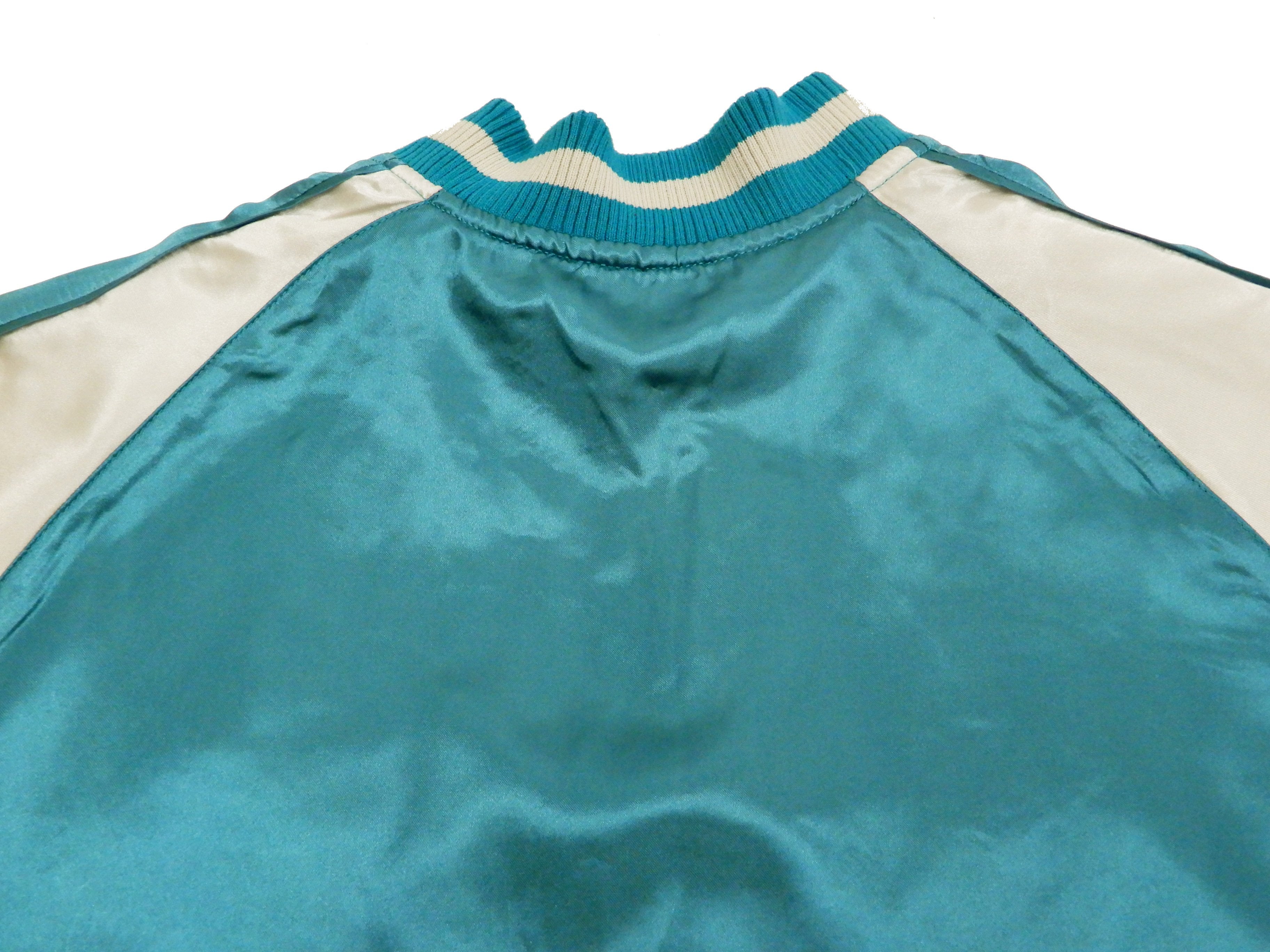 Japanese Souvenir Jacket for Men - Dragon Embroidered Sukajan Bomber Jacket in Blue Green/Off White | Vintage-Inspired Asian Streetwear | Perfect for Casual Outfits, Cosplay & Festival Fashion
