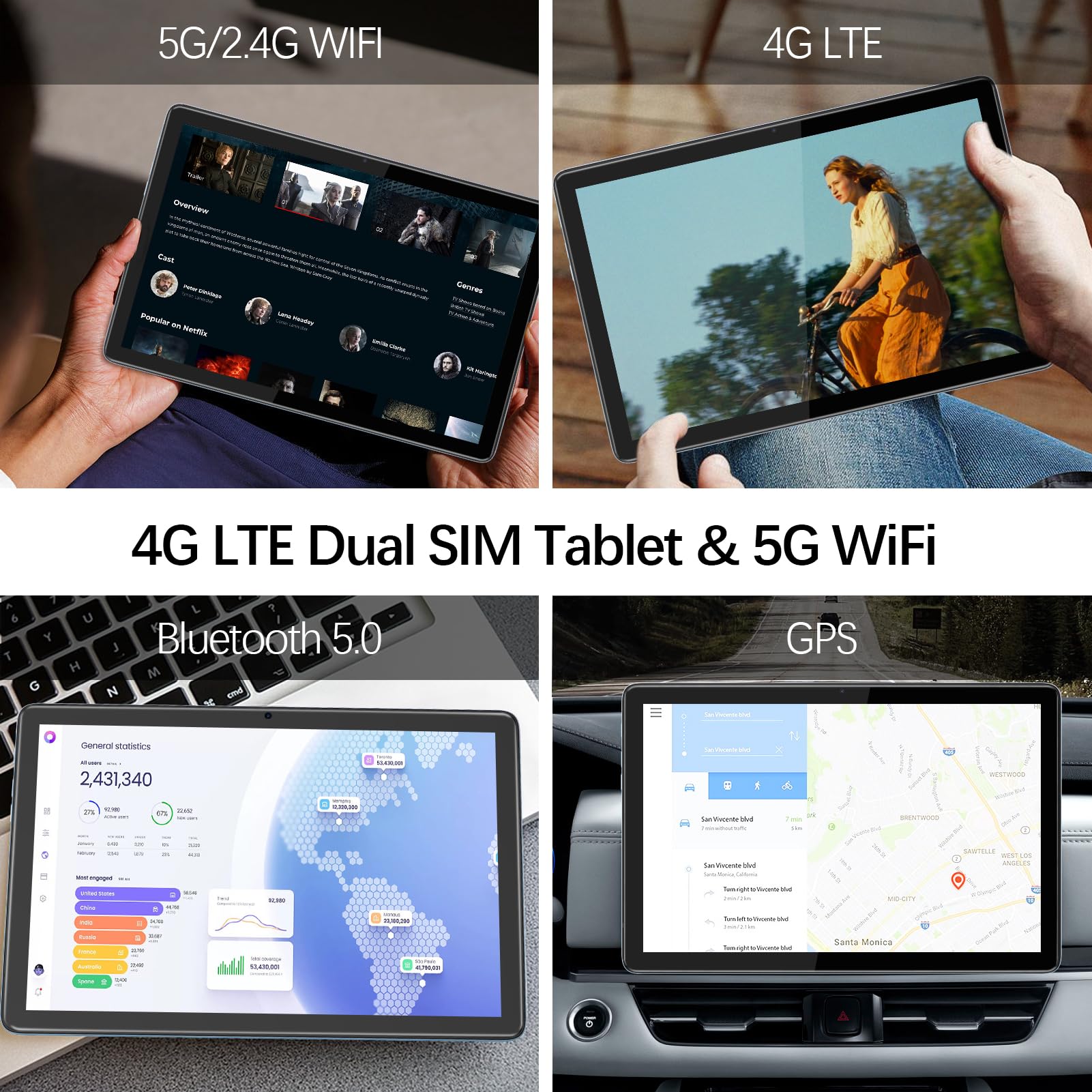 10.1 Inch Android Tablet with 4G LTE, Android 13 OS, 12GB RAM (6+6GB Expandable), 128GB Storage, Dual Camera (8MP+5MP), 5G WiFi, IPS HD Display (1280x800), Bluetooth 5.0, GPS, 8000mAh Battery - Includes Protective Case (Gray) - Perfect for Work, Study, Streaming & Travel