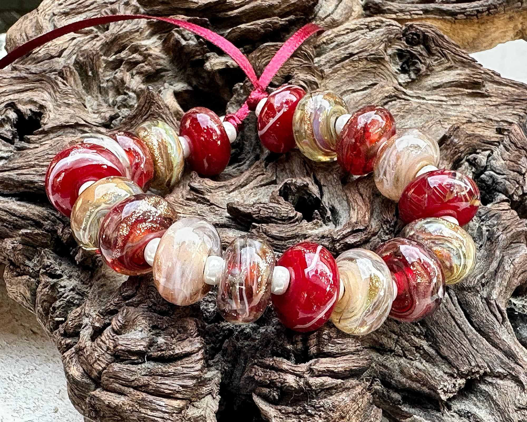 18 Ruby Red Gold Lampwork Focal Bead SRA - Handmade Glass Beads for Jewelry Making, DIY Crafts, Necklaces & Bracelets - Perfect for Beaders and Artisans