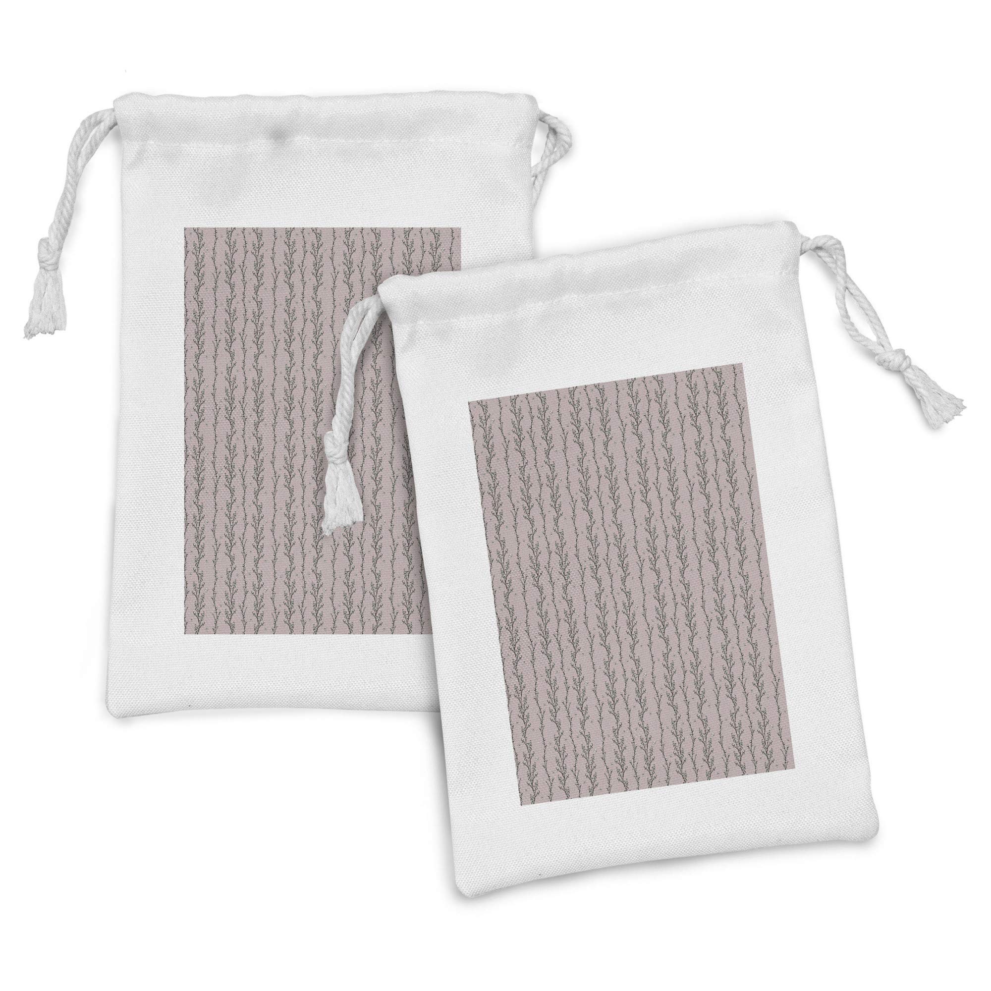Ambesonne Floral Fabric Pouch Set of 2 - Small Drawstring Bags for Toiletries, Makeup, Jewelry & Travel Essentials - 9