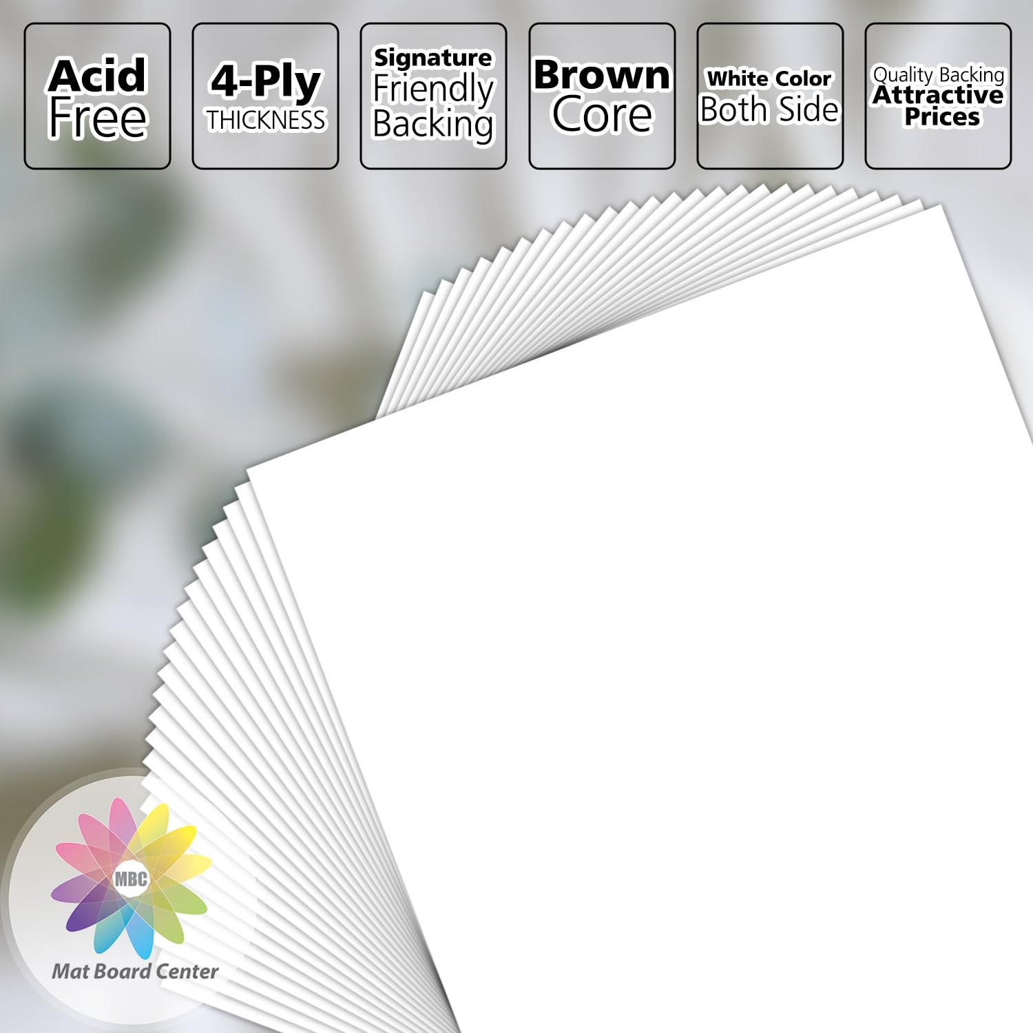 25-Pack 5x7 White Mat Board Center - 4-Ply Thickness Backing Boards for Picture, Photo & Framing Support | Perfect for Art Displays, Scrapbooking & Professional Framing Projects