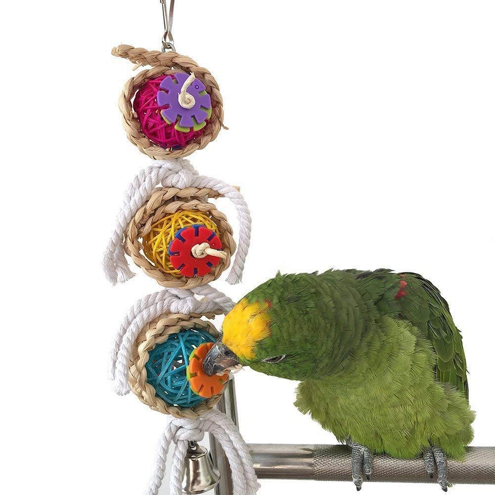 YUYVIO Colorful Hanging Bird Toy with Bell - Chewable Swing for Small Parrots, Cockatiels & Parakeets | Cage Accessory for Mental Stimulation & Playtime (Multicolor) - Perfect for Bird Exercise & Entertainment