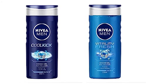 Nivea Men Body Wash - Vitality Fresh with Ocean Minerals & Cool Kick with Icy Menthol, 250ml Shower Gel for Body, Face & Hair | Refreshing Daily Cleanser for Men | Gym, Workout & Post-Shave Use